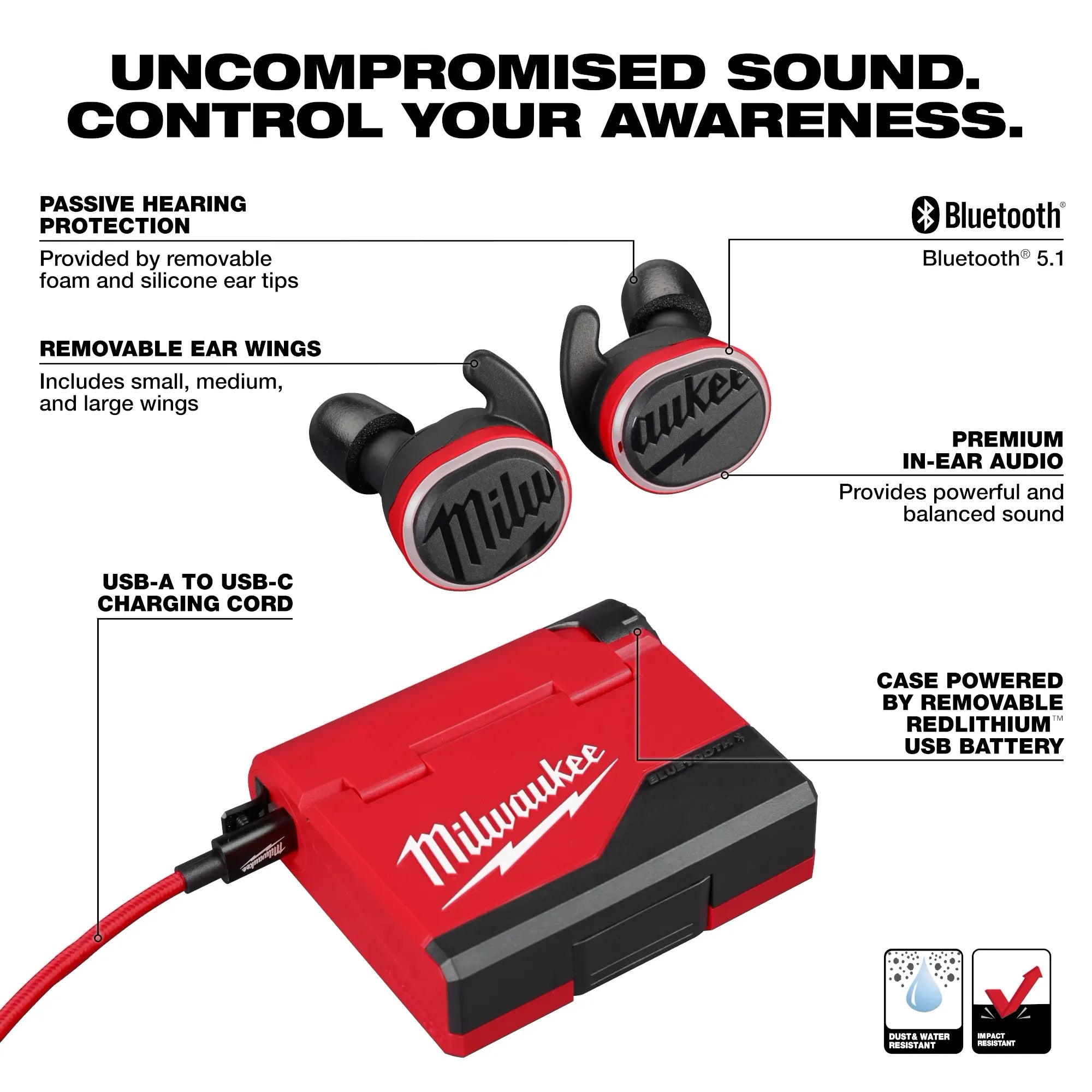 Milwaukee 2191-21 REDLITHIUM™ USB Bluetooth® Jobsite Ear Buds - Edmondson Supply
