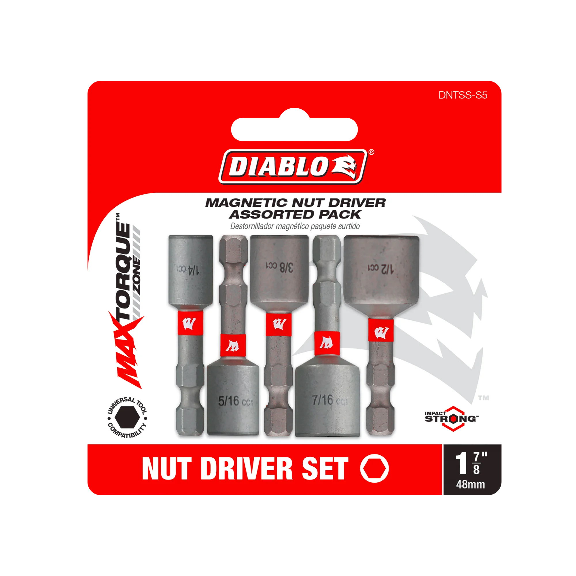 Diablo Tools DNTSS-S5 1-7/8" Magnetic Nut Driver Assorted Pack (5-pc) - Edmondson Supply