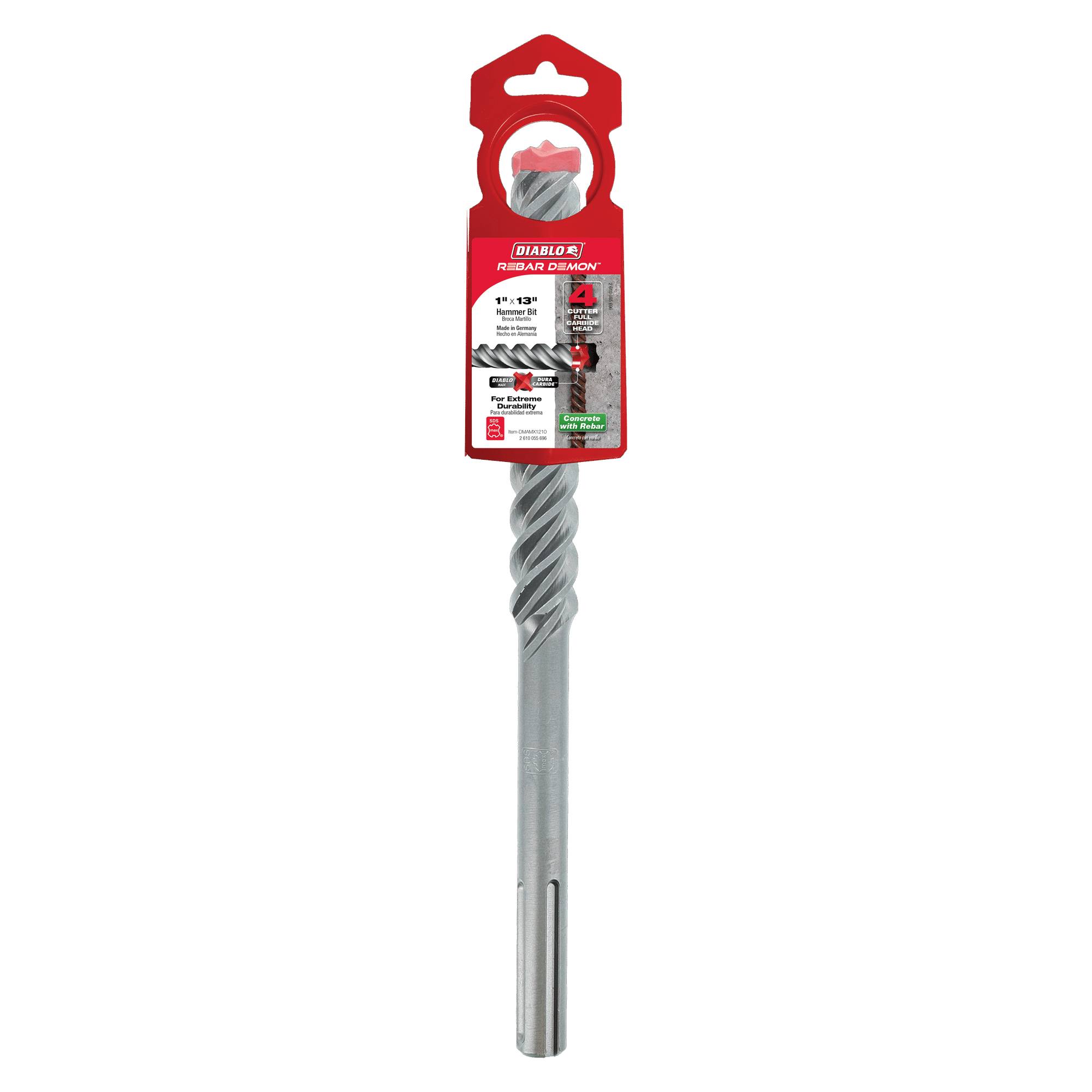 Diablo Tools DMAMX1210 1" x 8" x 13" Rebar Demon™ SDS-Max 4-Cutter Full Carbide Head Hammer Drill Bit - Edmondson Supply