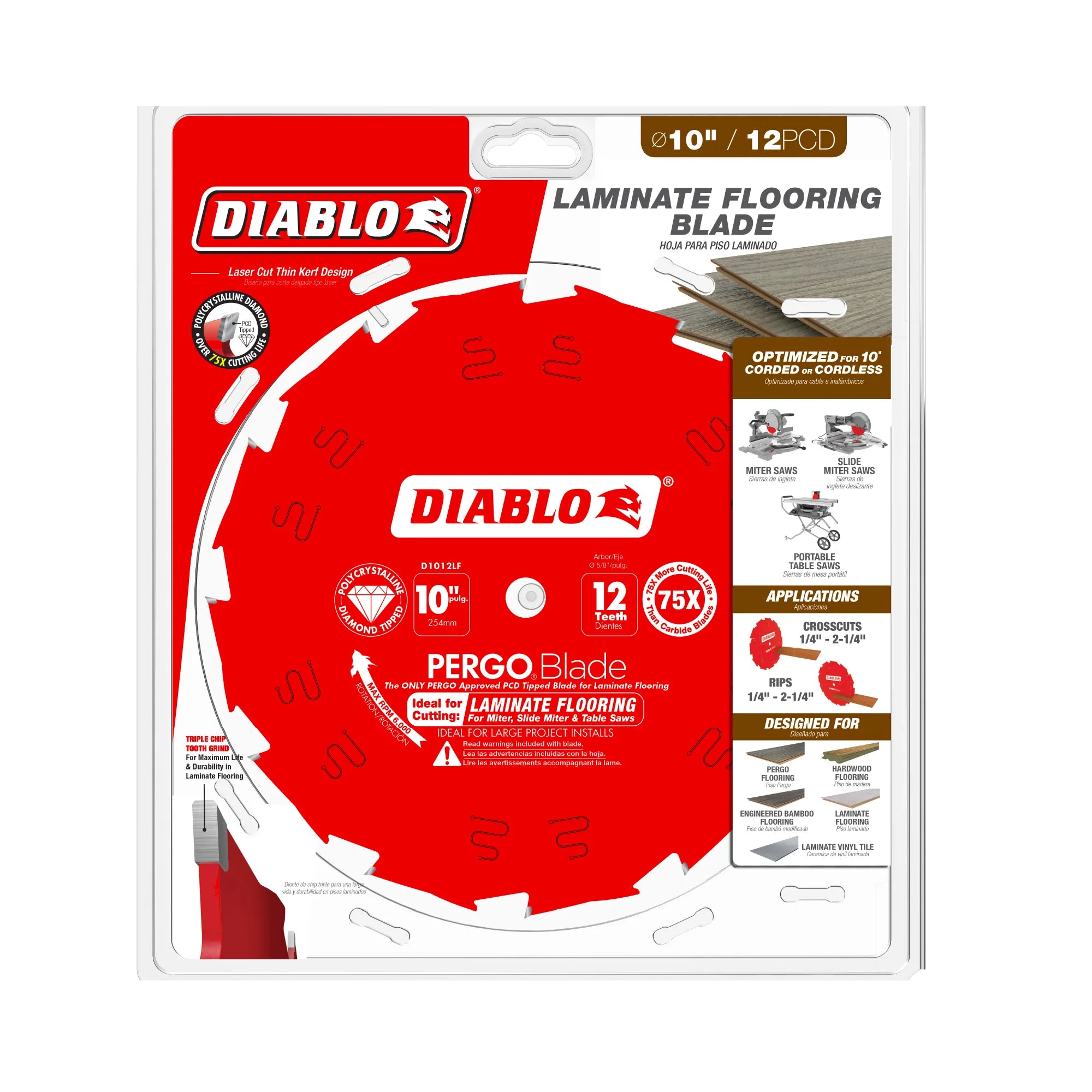 Diablo Tools D1012LF 10" x 12-Teeth PergoBlade™ Saw Blade for Laminate and Wood Flooring - Edmondson Supply