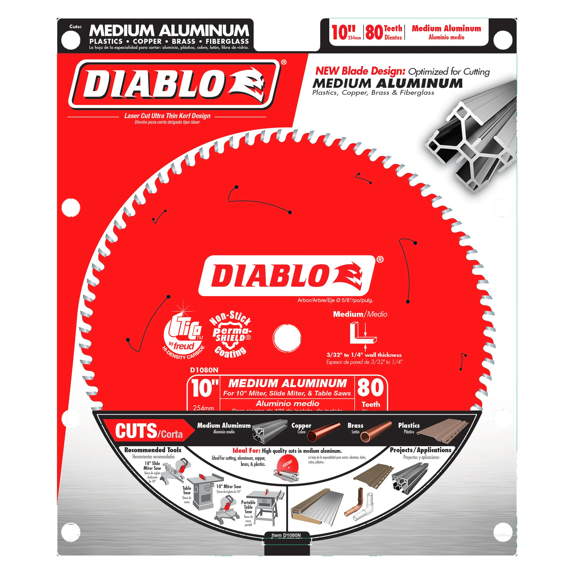Diablo Tools D1080N 10" x 80-Teeth Saw Blade for Medium Aluminum - Edmondson Supply