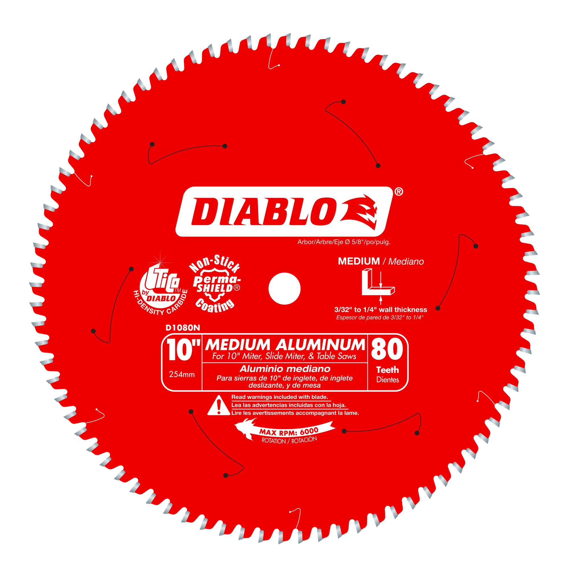 Diablo Tools D1080N 10" x 80-Teeth Saw Blade for Medium Aluminum - Edmondson Supply