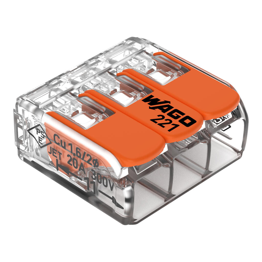 Wago 221-413 Compact Splicing Connector 3-Conductor Terminal Block - Edmondson Supply