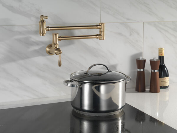 Delta 1177LF-CZ Traditional Wall Mount Pot Filler In Champagne Bronze