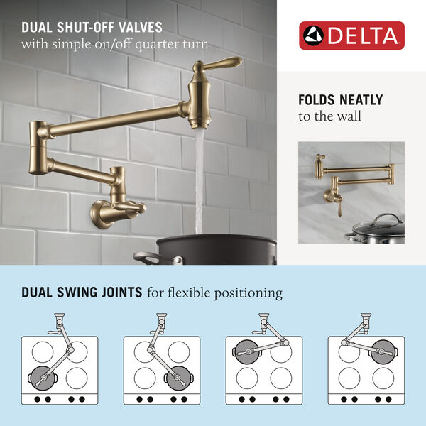 Delta 1177LF-CZ Traditional Wall Mount Pot Filler In Champagne Bronze