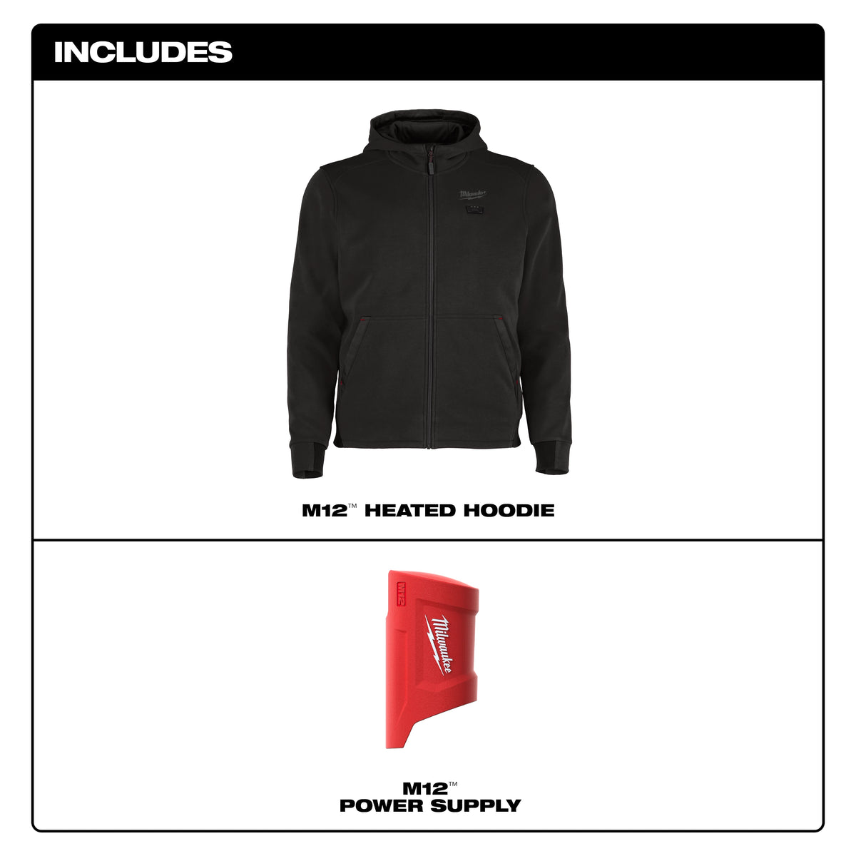 Milwaukee M200B-21L M12™ Heated Full-Zip Hoodie (Black, Size L) - Edmondson Supply