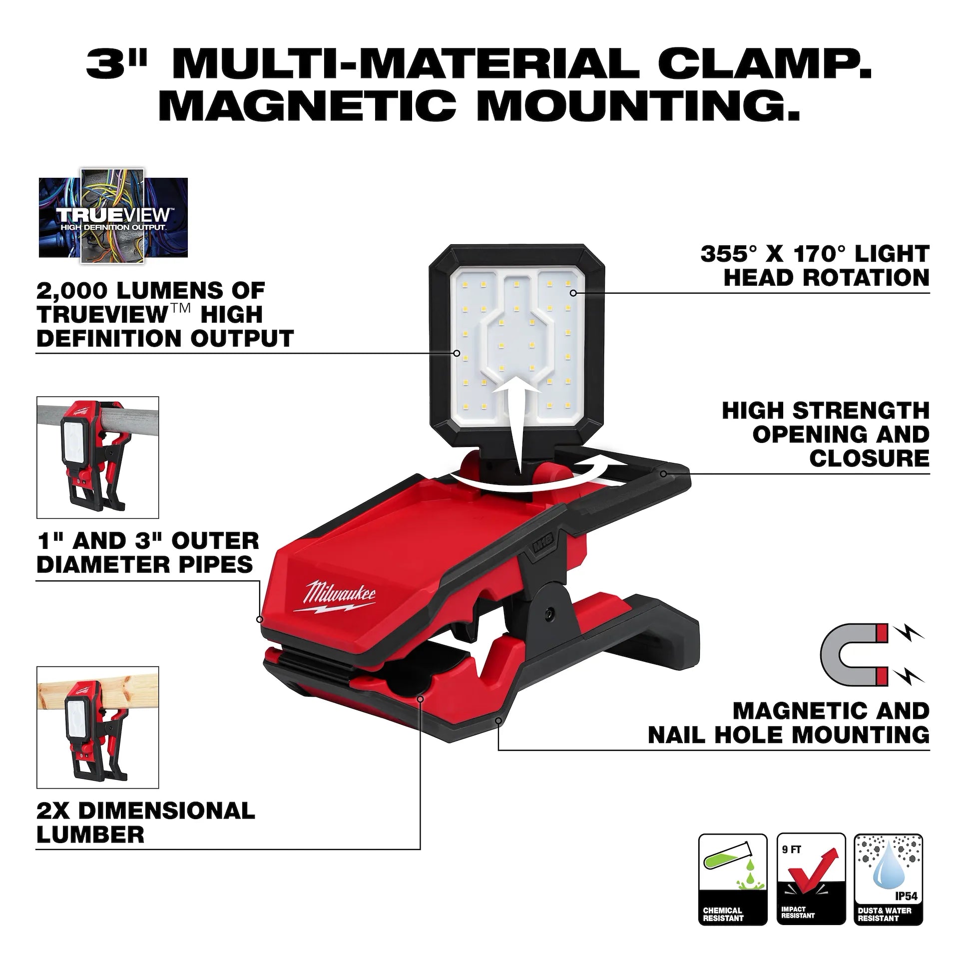 Milwaukee 2358-20 M18™ ROVER™ Clamping Flood Light - Edmondson Supply