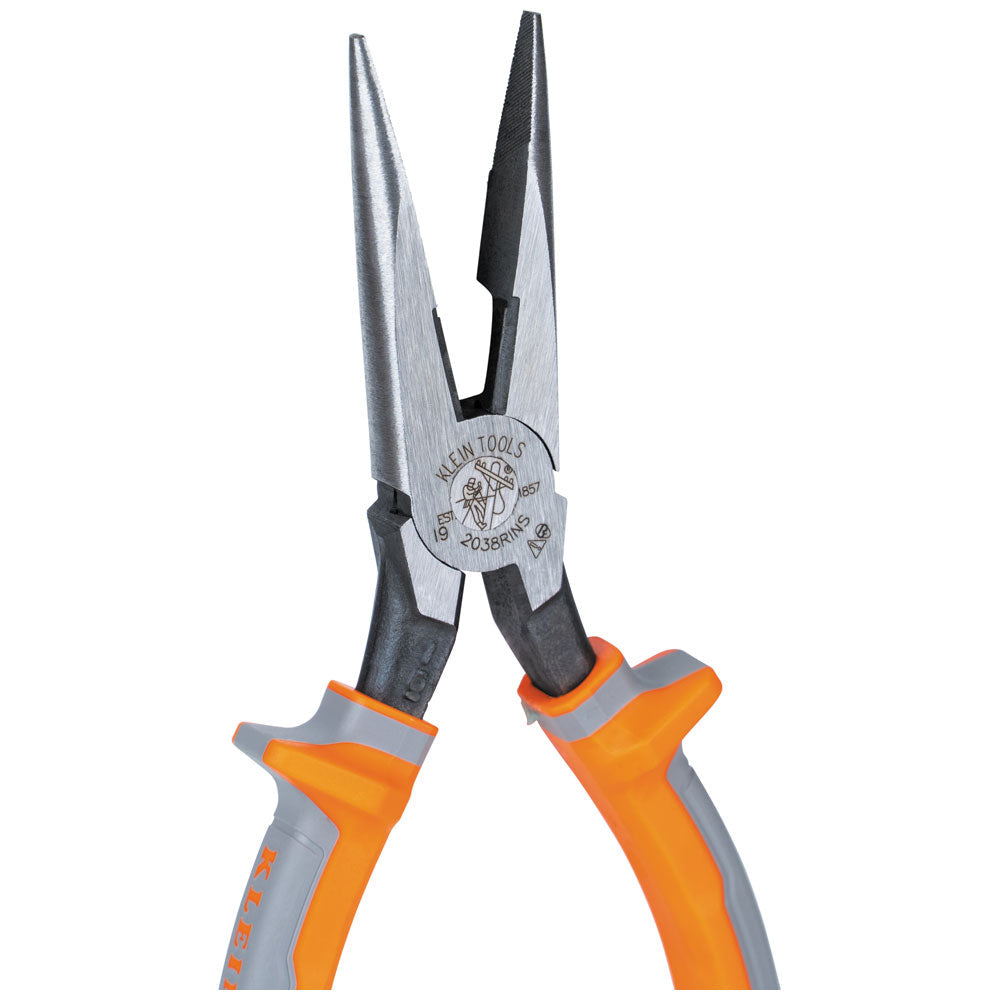 Klein Tools 2038RINS Pliers, Long Nose Side-Cutters, Insulated, 8-Inch - Edmondson Supply