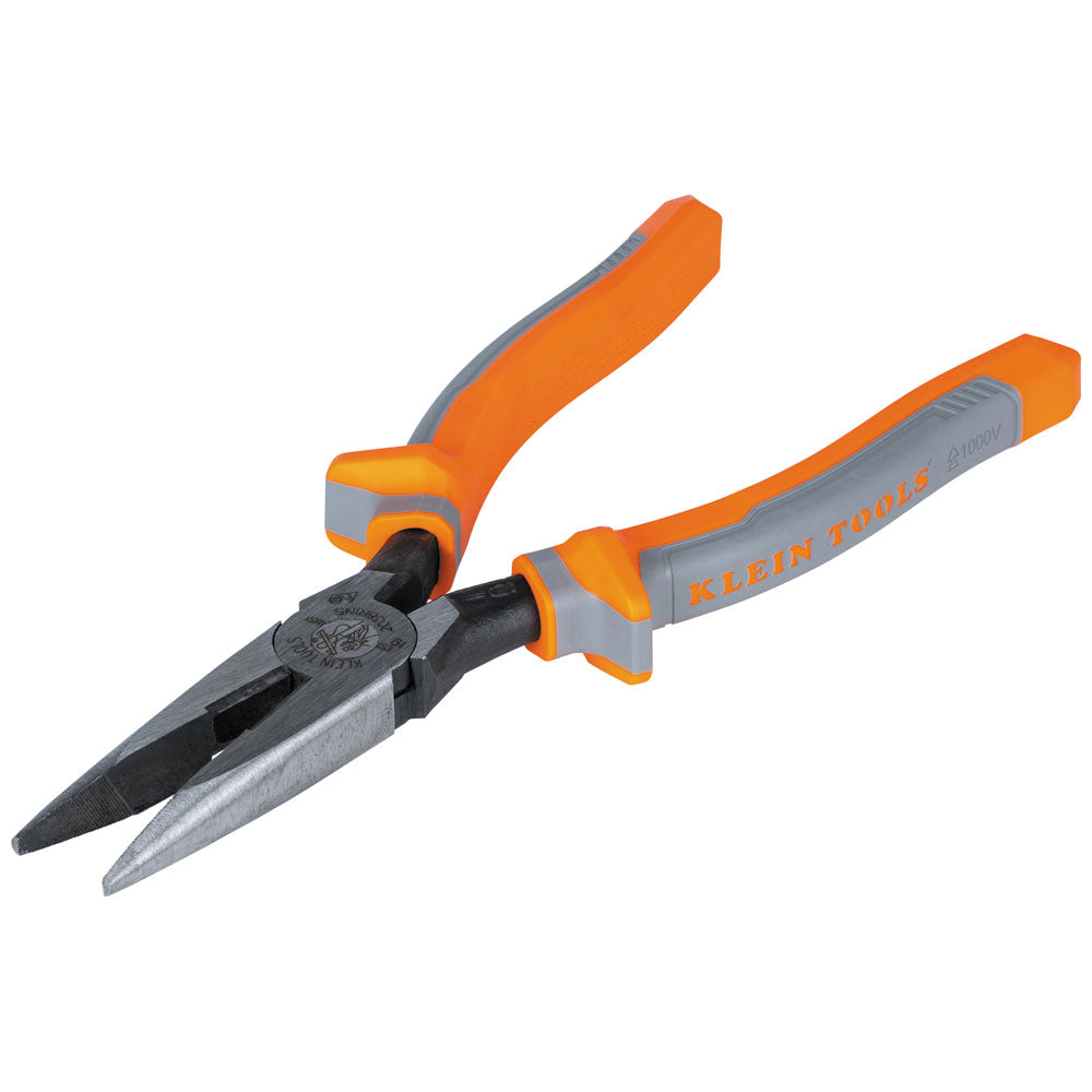 Klein Tools 2038RINS Pliers, Long Nose Side-Cutters, Insulated, 8-Inch - Edmondson Supply