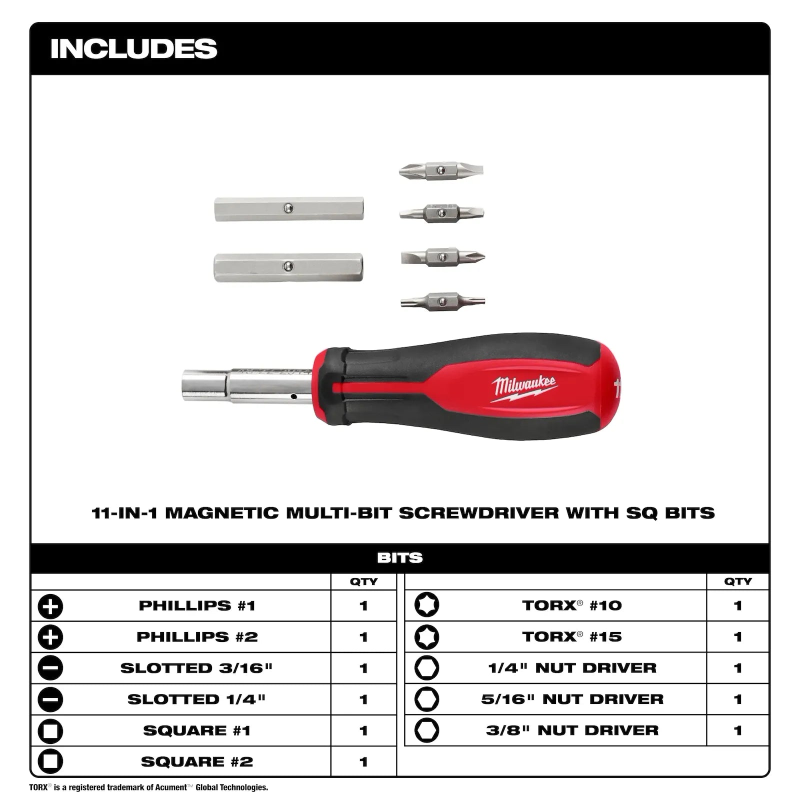 Milwaukee 48-22-2914 11-in-1 Magnetic Multi-Bit Screwdriver - Edmondson Supply