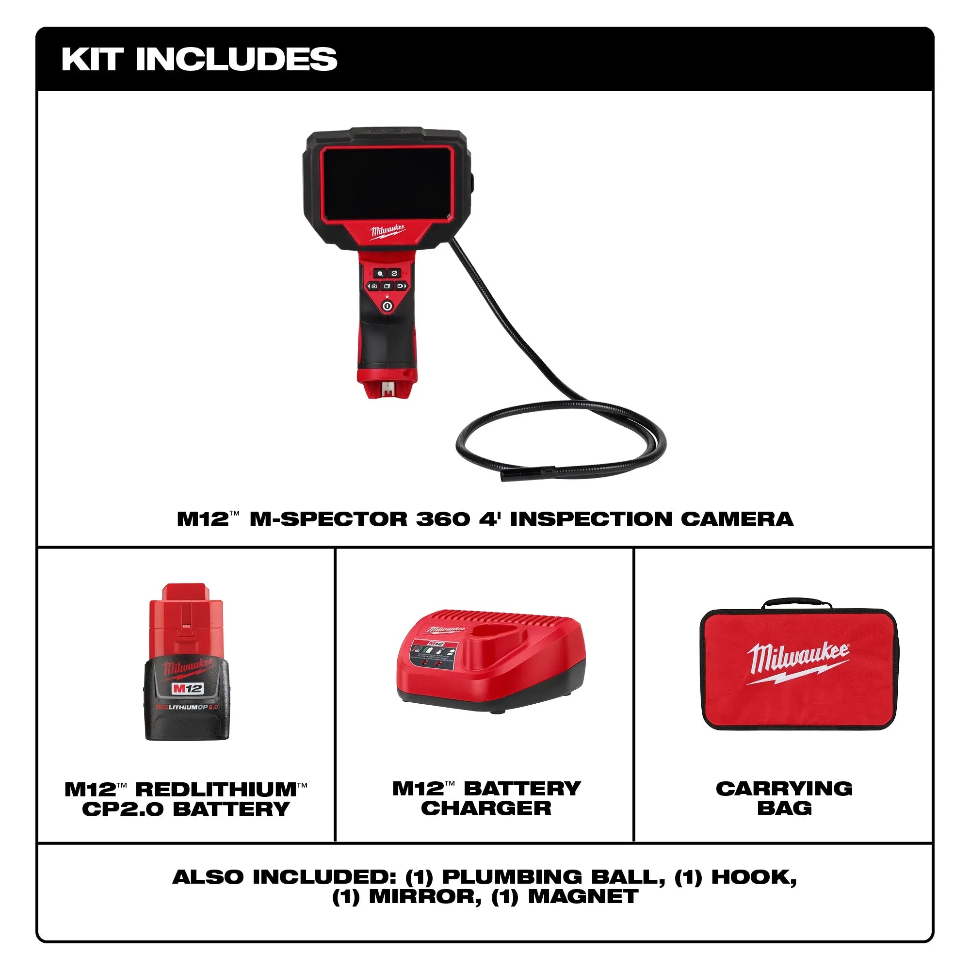 Milwaukee 2323-21 M12™ M-Spector™ 360 4' Inspection Camera - Edmondson Supply
