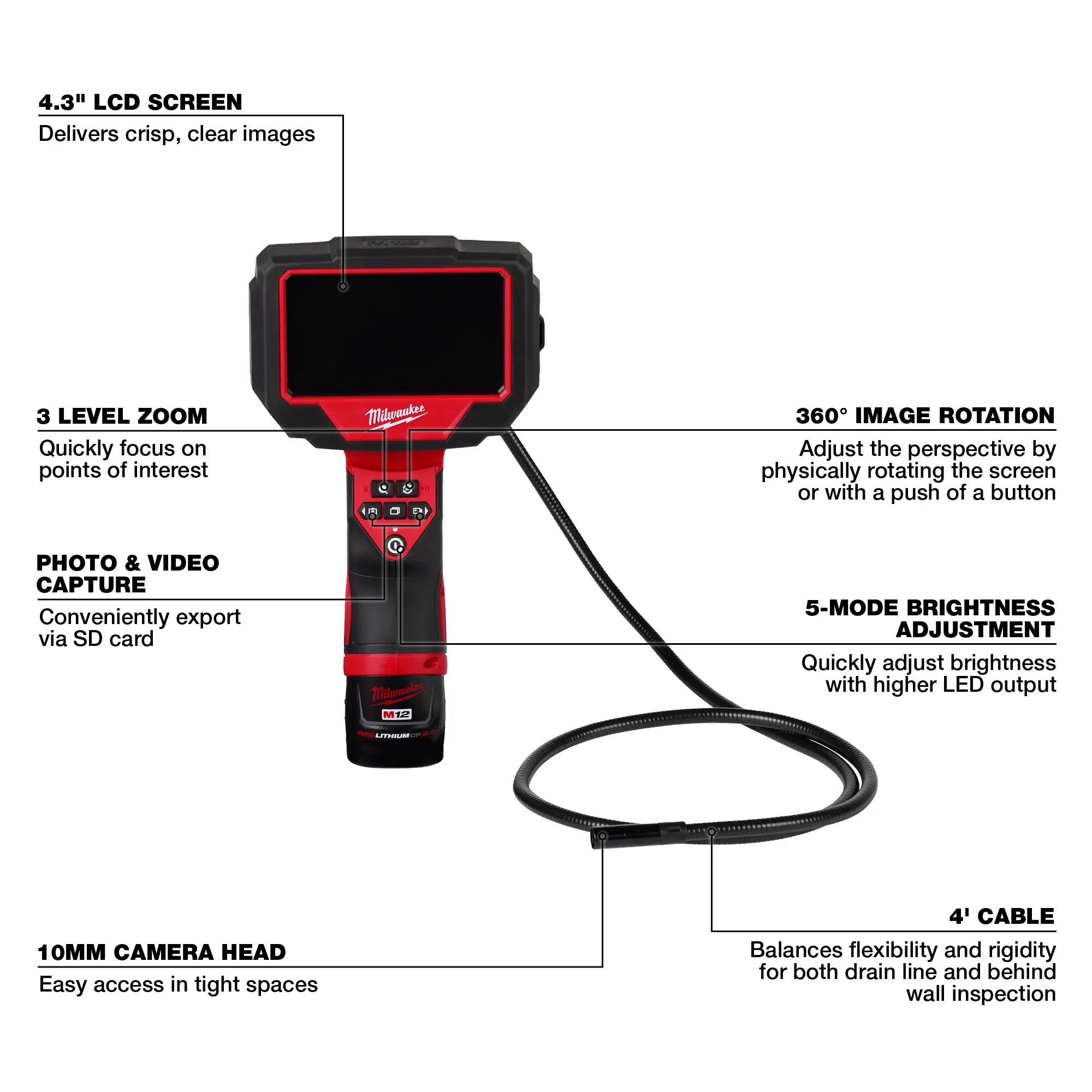 Milwaukee 2323-21 M12™ M-Spector™ 360 4' Inspection Camera - Edmondson Supply
