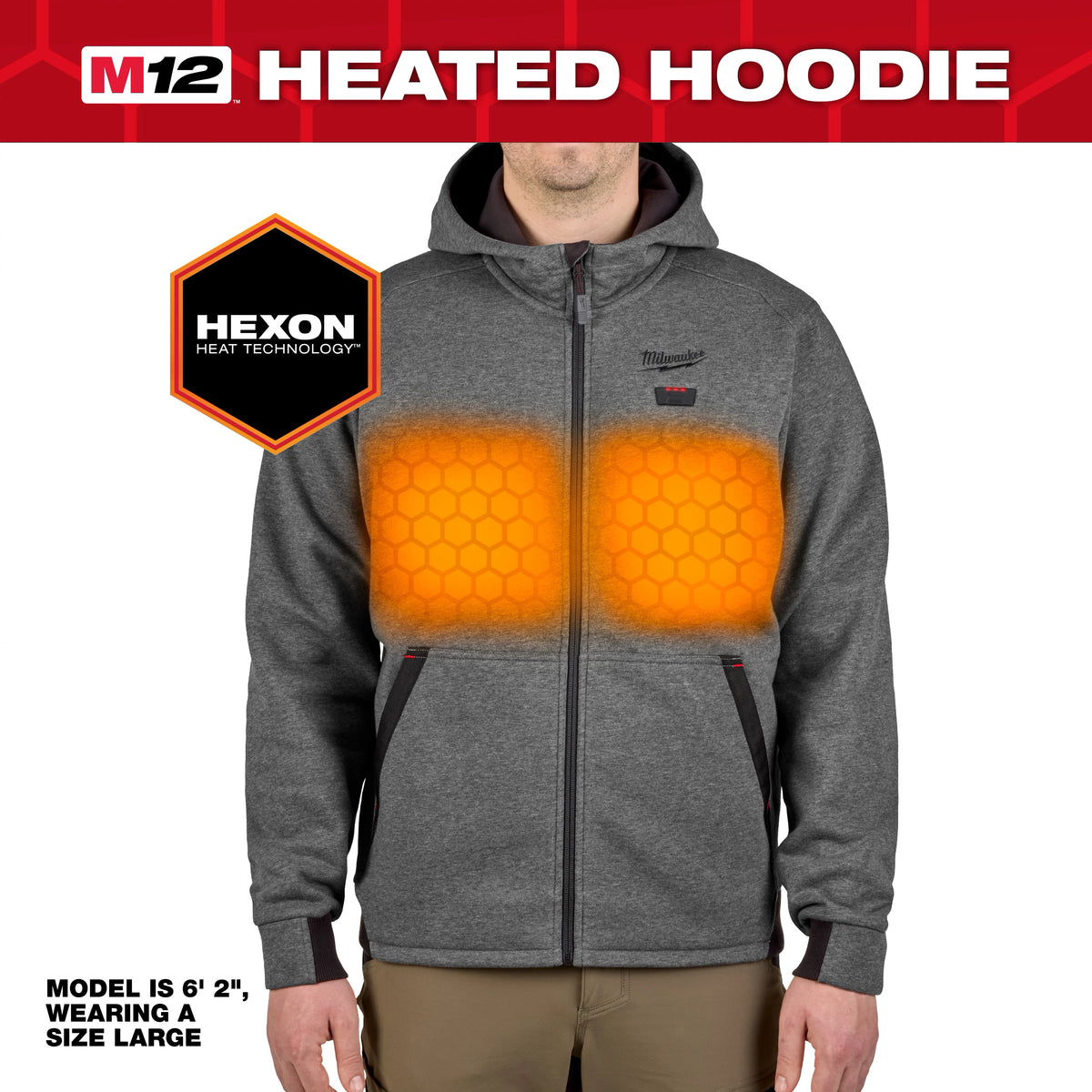 Milwaukee M200G-21XL M12™ Heated Full-Zip Hoodie (Gray, Size XL) - Edmondson Supply