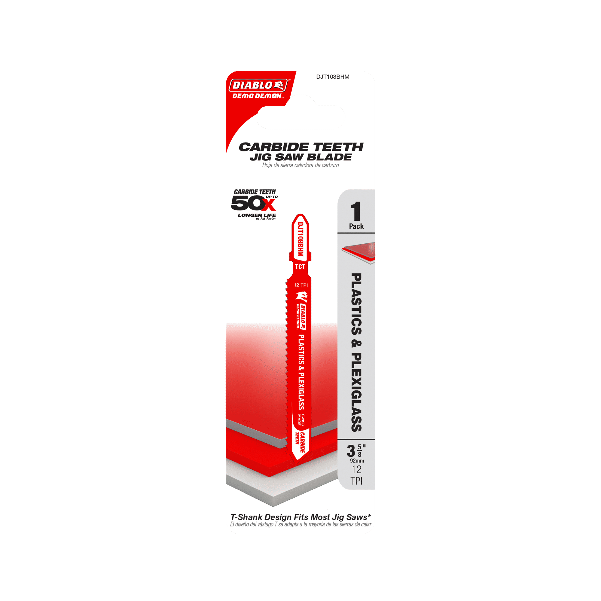Diablo Tools DJT108BHM 3-1/2" 12TPI Demo Demon™ Carbide Teeth Jig Saw Blade for Plastics & Plexiglass - Edmondson Supply