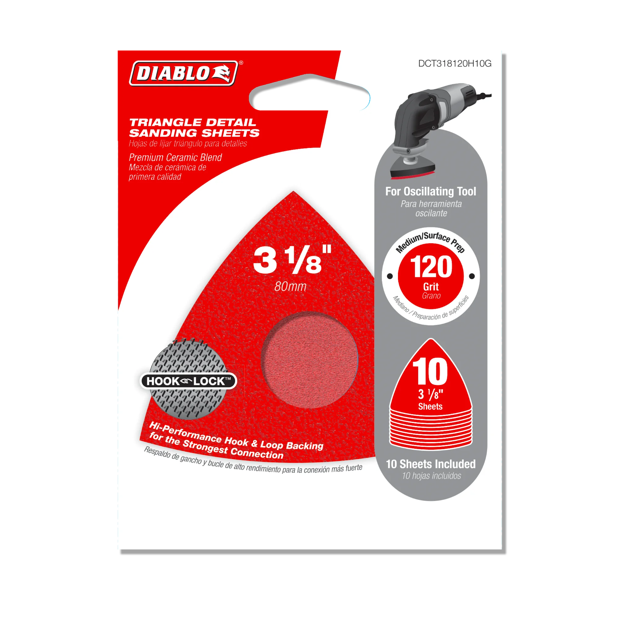 Diablo Tools DCT318120H10G 3-1/8" 120-Grit Hook & Lock™ Triangle Detail Sanding Sheets (10-pk) - Edmondson Supply
