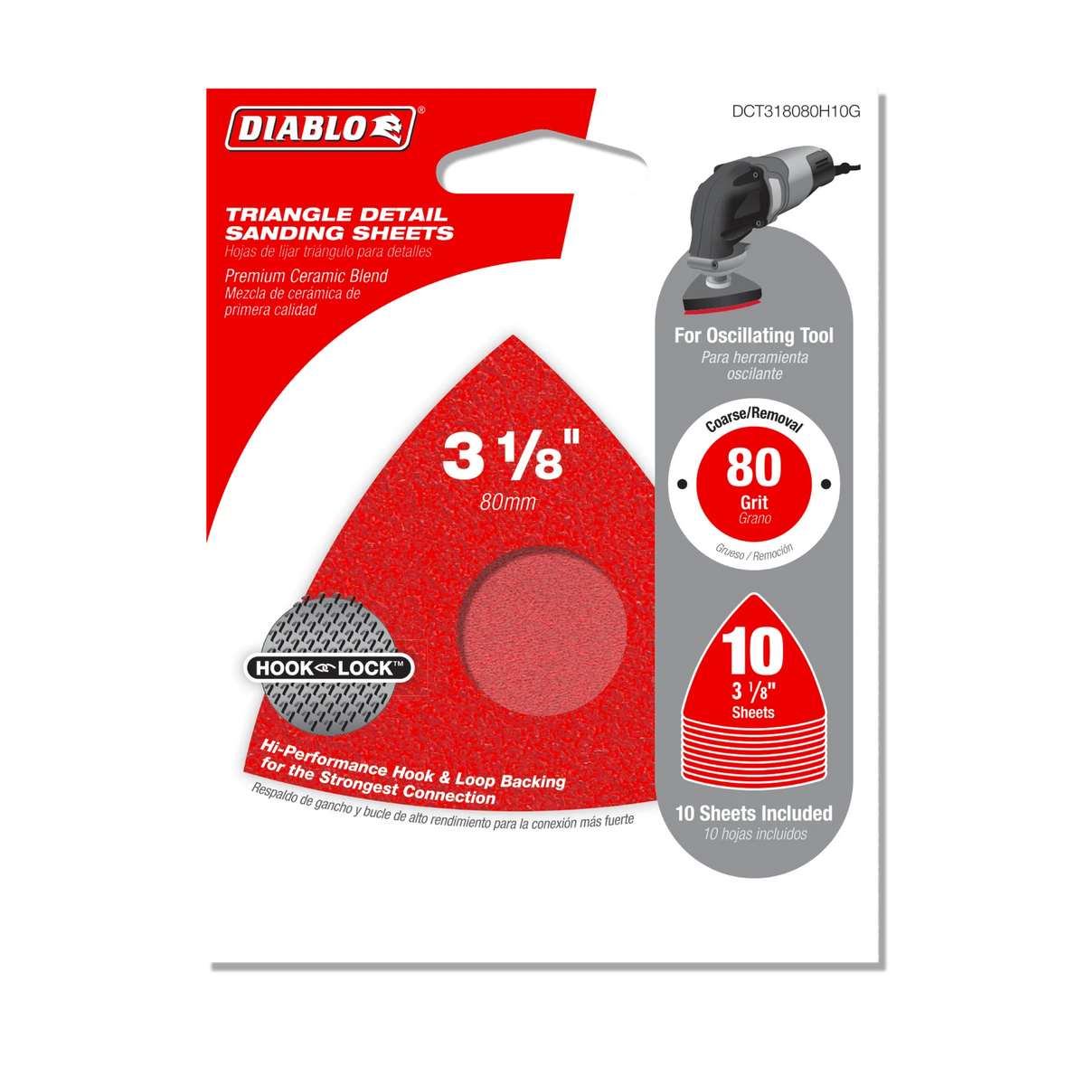 Diablo Tools DCT318080H10G 3-1/8" 80-Grit Hook & Lock™ Triangular Detail Sanding Sheets (10-pk) - Edmondson Supply