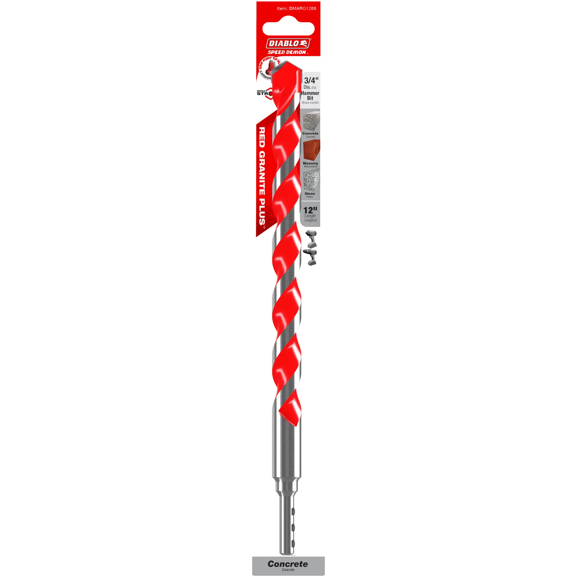 Diablo Tools DMARG1200 3/4" x 10" x 12" SPEEDemon™ Red Granite PLUS™ Carbide-Tipped Hammer Drill Bit - Edmondson Supply