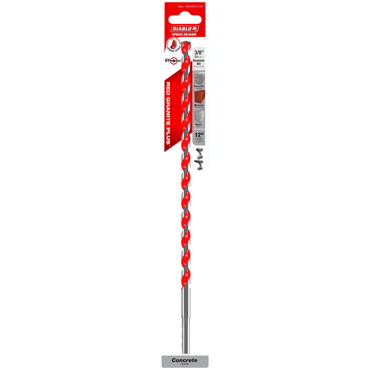 Diablo Tools DMARG1130 3/8" x 12" x 10" SPEEDemon™ Red Granite PLUS™ Carbide-Tipped Hammer Drill Bit - Edmondson Supply