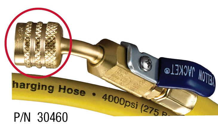 Yellow Jacket 30460 Yellow PLUS II™ Hose, 60″ ¼” LH to ¼” RH, 45° w/Ball Valve - A2L Compatible - Edmondson Supply