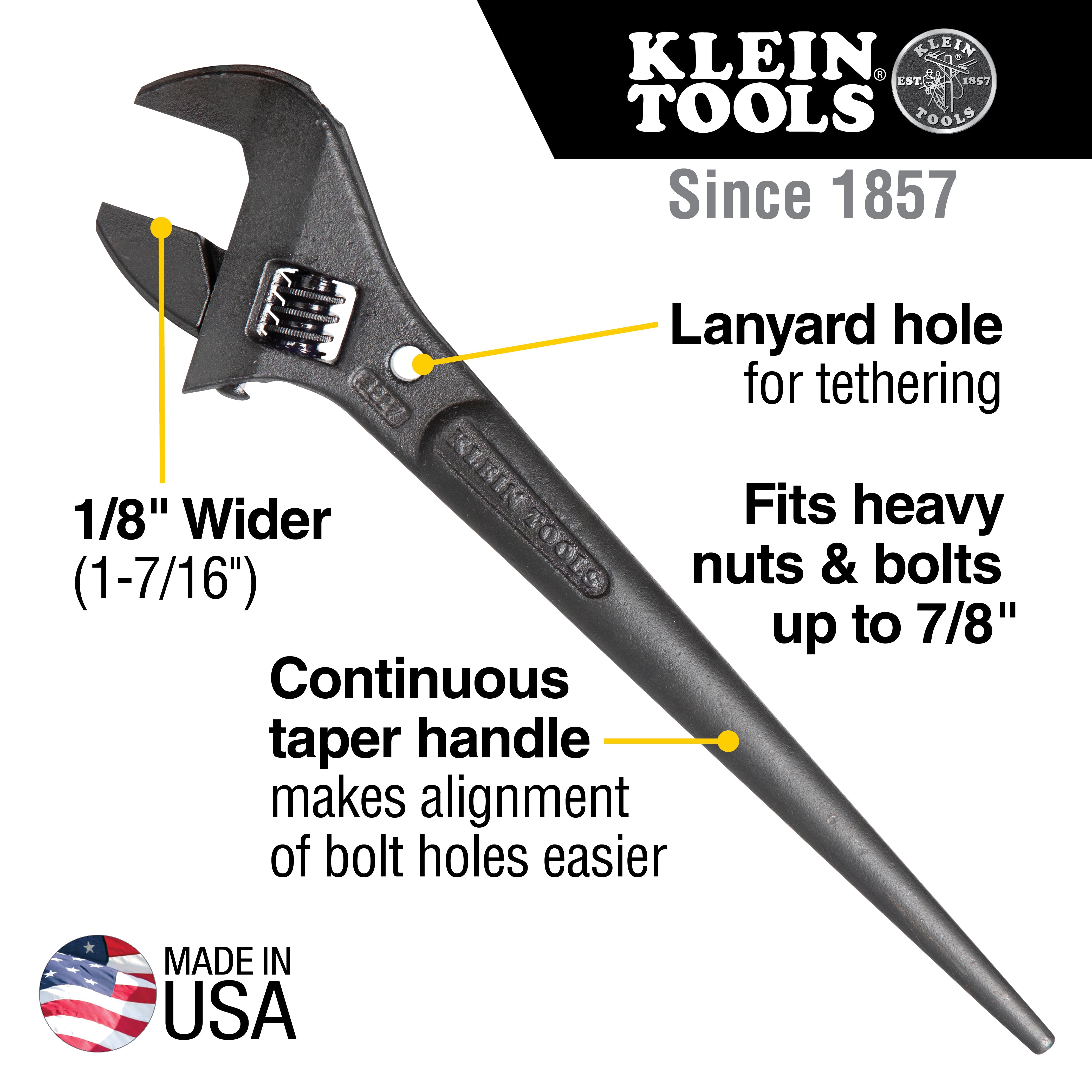 Klein Tools 3227 Adjustable Spud Wrench, 10-Inch, 1-7/16-Inch, Tether Hole - Edmondson Supply