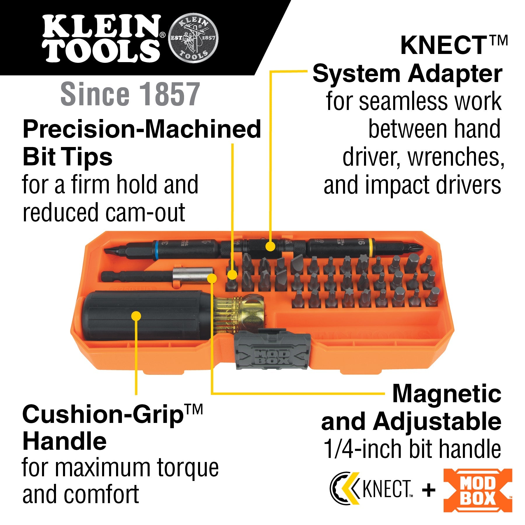 Klein Tools 32501HD KNECT™ Impact-Rated Multi-Bit Screwdriver / Nut Driver Set, 46-Piece - Edmondson Supply