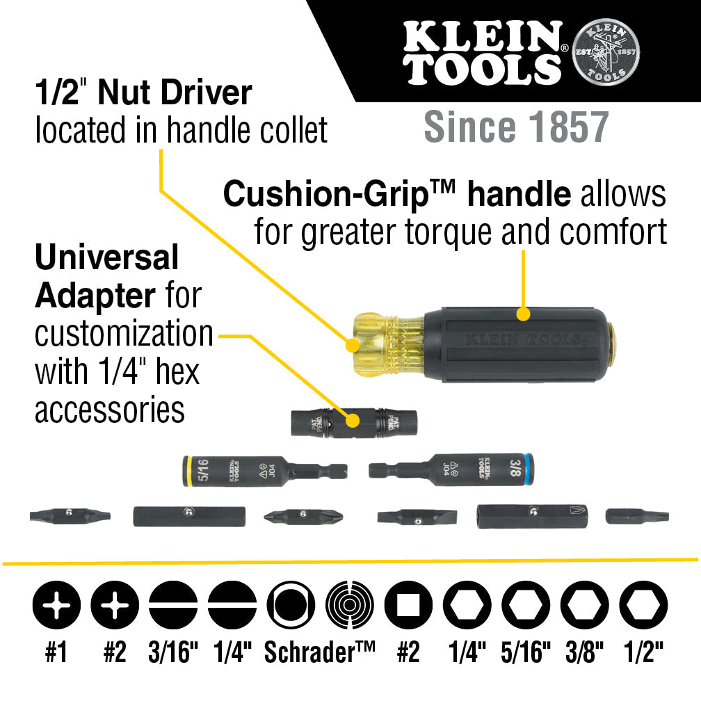 Klein Tools 32527HD KNECT™ Impact-Rated HVAC Screwdriver / Nut Driver, 11-in-1 - Edmondson Supply