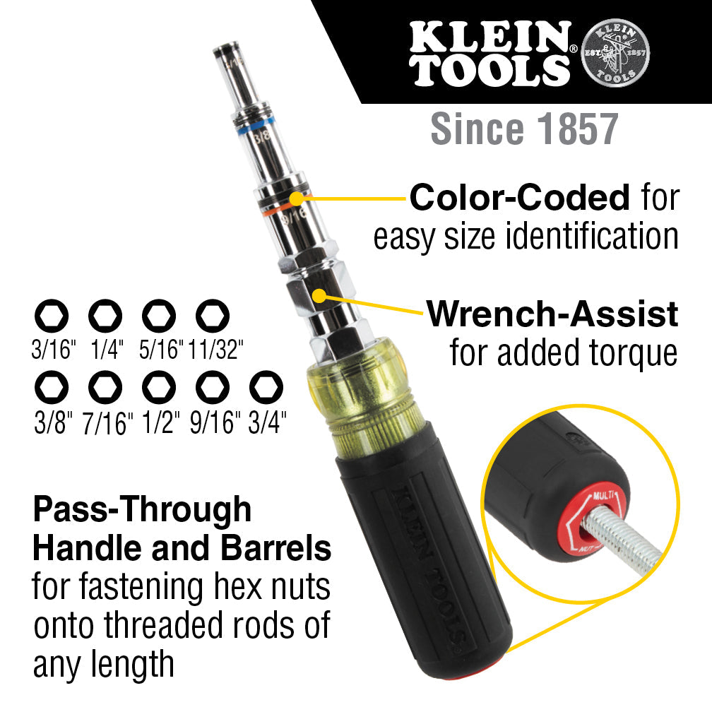 Klein Tools 328091 9-in-1 Pass Through Multi-Nut Driver - Edmondson Supply