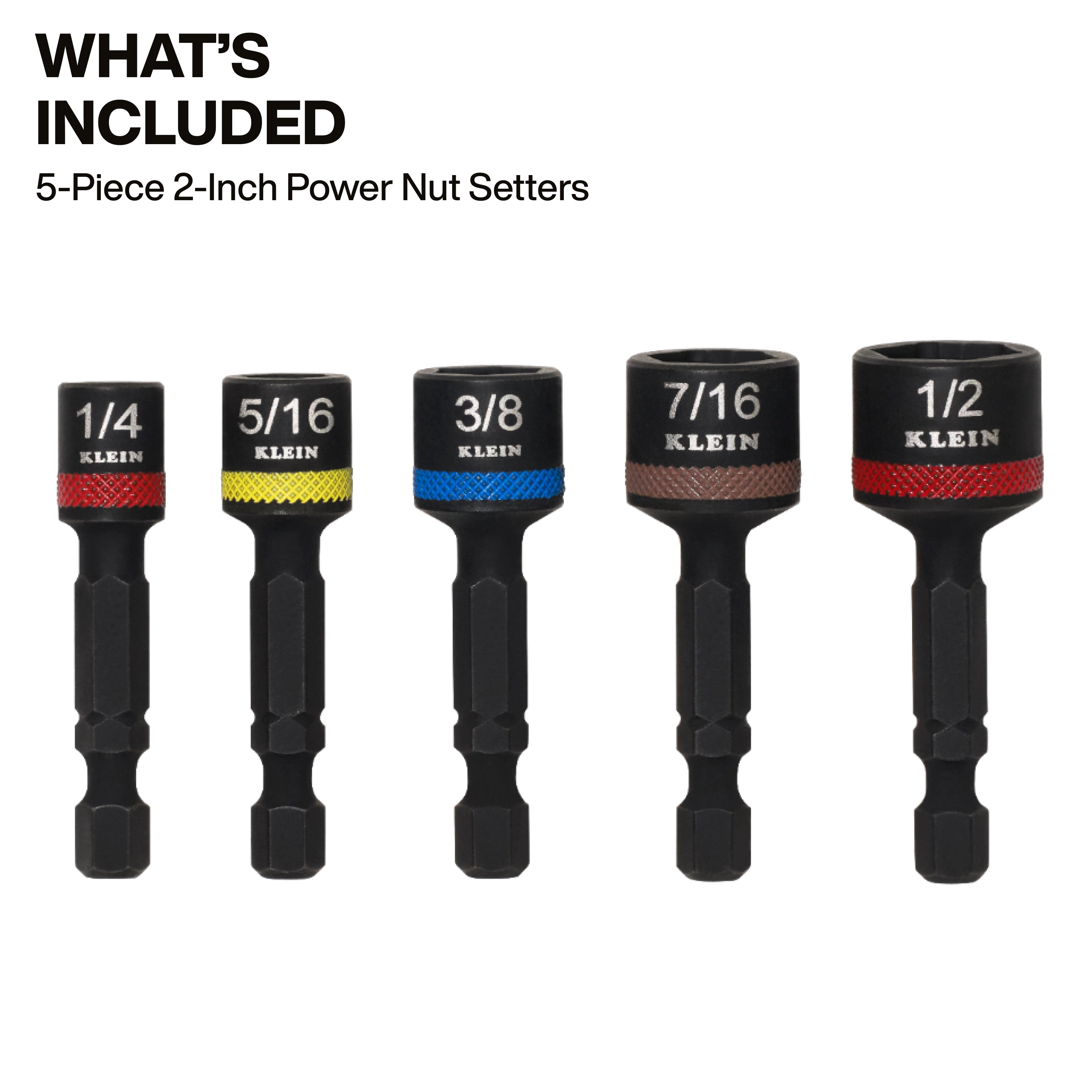 Klein Tools 32925S Magnetic Power Nut Setters, 2-Inch Shaft, 5-Piece - Edmondson Supply