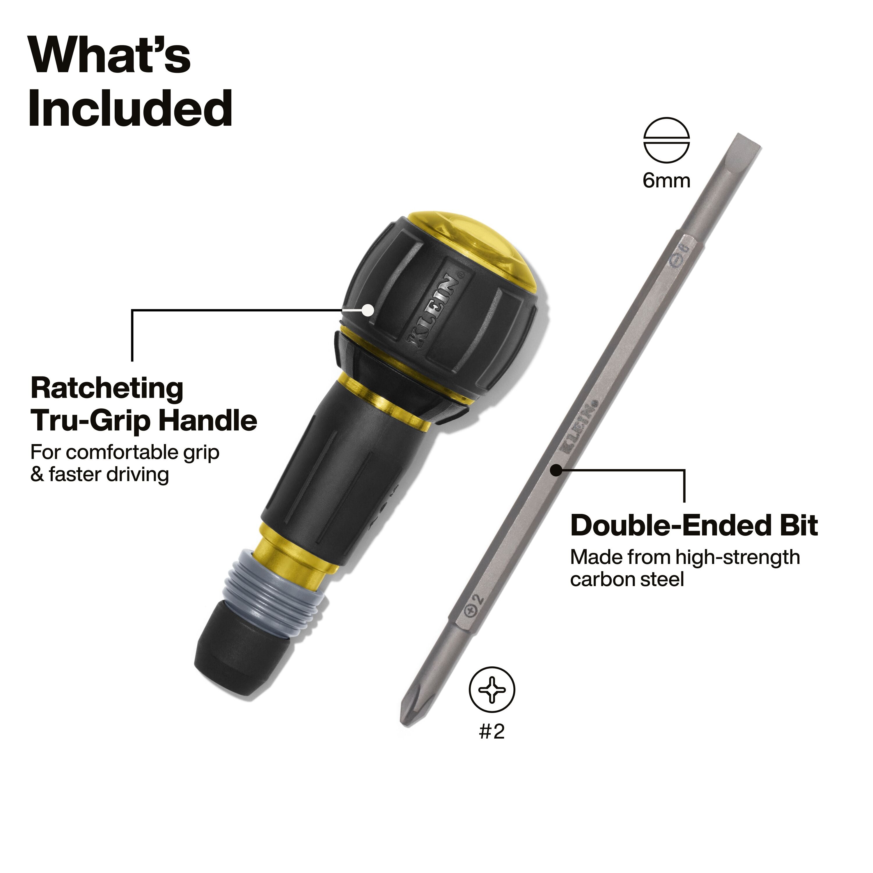 Klein Tools 32960ARCHT Ratcheting Fastbit Tru-Grip Screwdriver, Phillips, Slotted Bits - Edmondson Supply