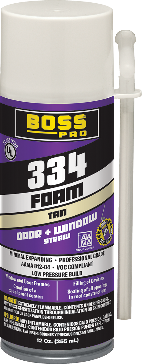 Boss Products 334 Minimal Expanding Door & Window Foam Straw Grade, 12 oz Can - Edmondson Supply