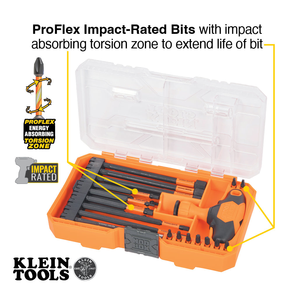 Klein Tools 33804 ProFlex Impact-Rated Interchangeable Ratcheting T-Handle Set, 23-Piece - Edmondson Supply