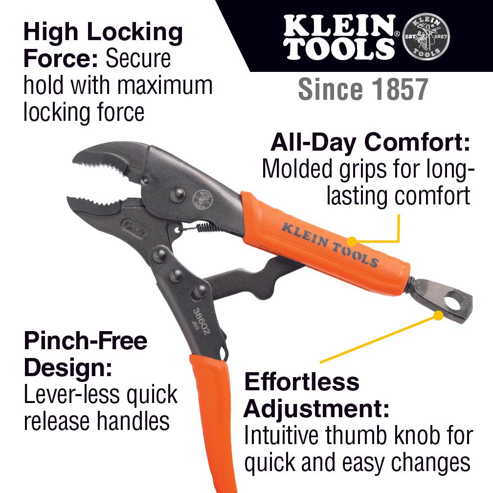 Klein Tools 38664 Locking Pliers Set, C-Clamp, Long Nose, Curved Jaw, 3-Piece - Edmondson Supply