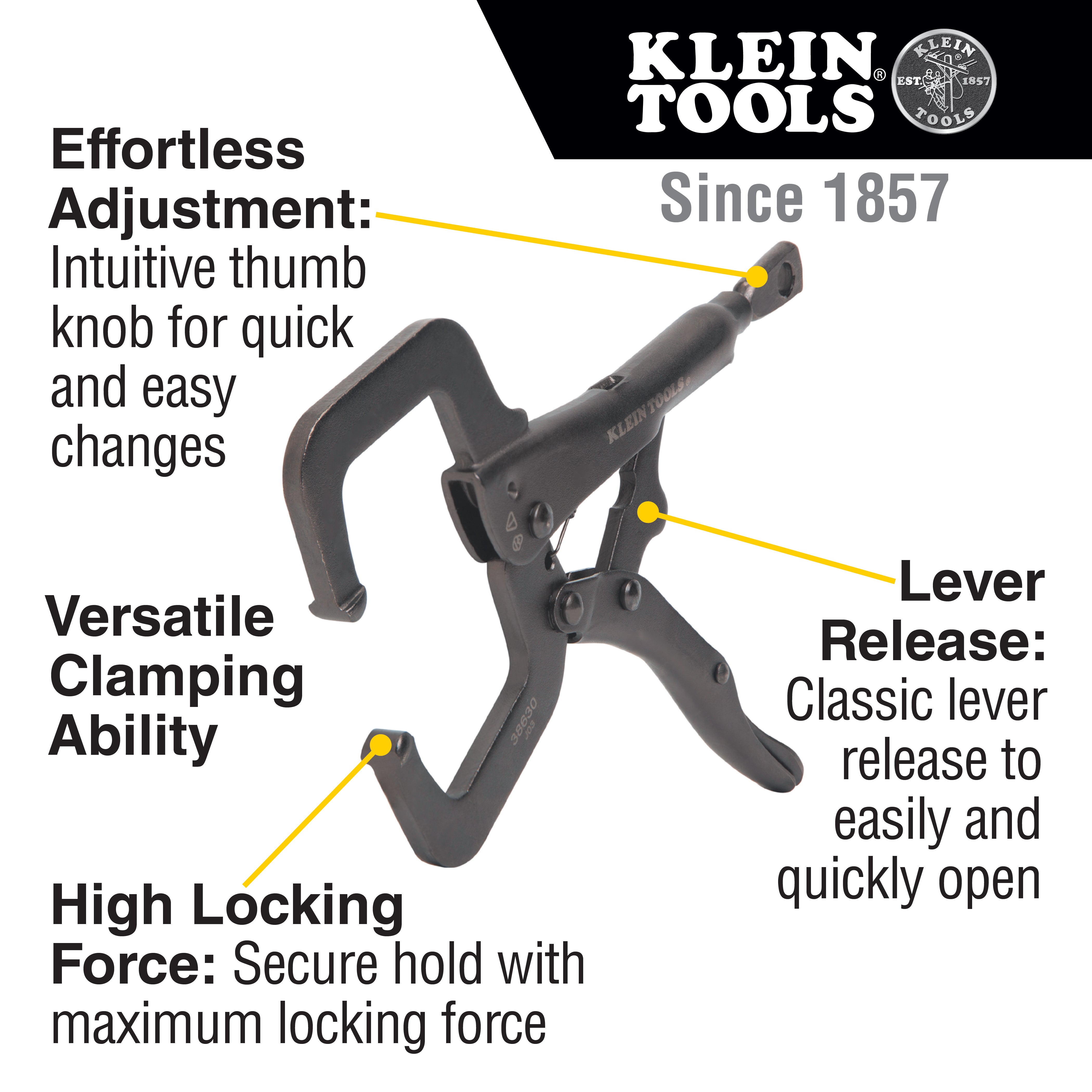Klein Tools 38664 Locking Pliers Set, C-Clamp, Long Nose, Curved Jaw, 3-Piece - Edmondson Supply