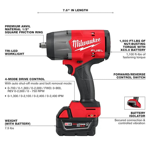 Milwaukee 2967-22 M18 FUEL™ 1/2" High Torque Impact wrench w/ Friction Ring Kit - Edmondson Supply