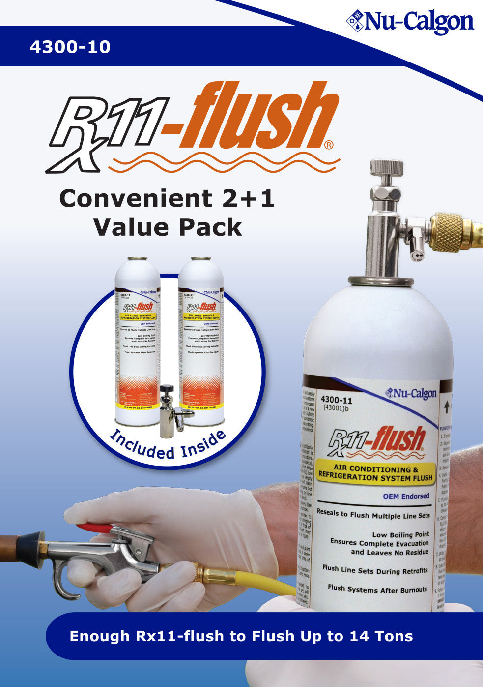 Nu-Calgon 4300-10 Rx11-flush 2+1 Display Pack, AC/R System Flush - Edmondson Supply