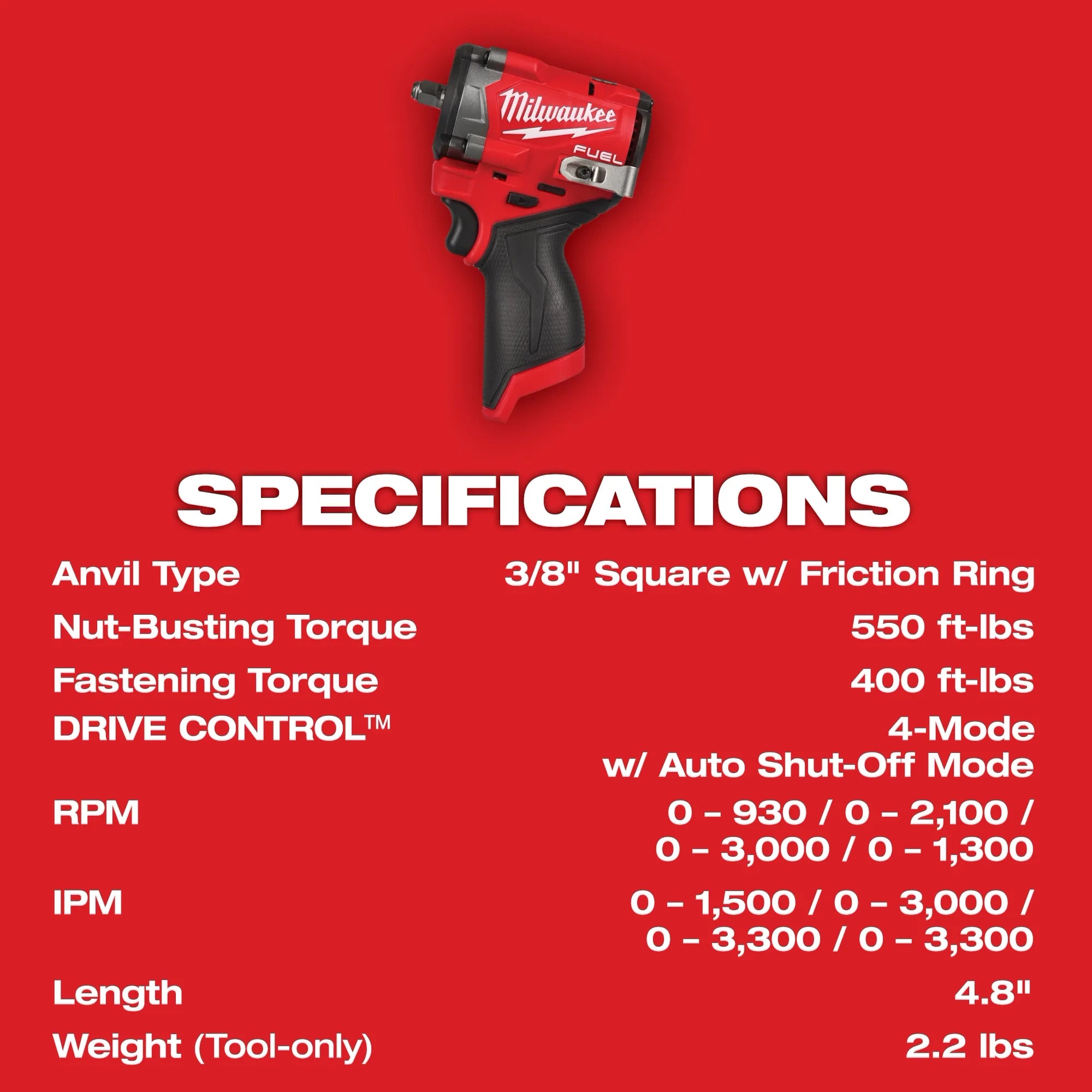 Milwaukee 2562-20 M12 FUEL™ Stubby 3/8" Impact Wrench - Edmondson Supply