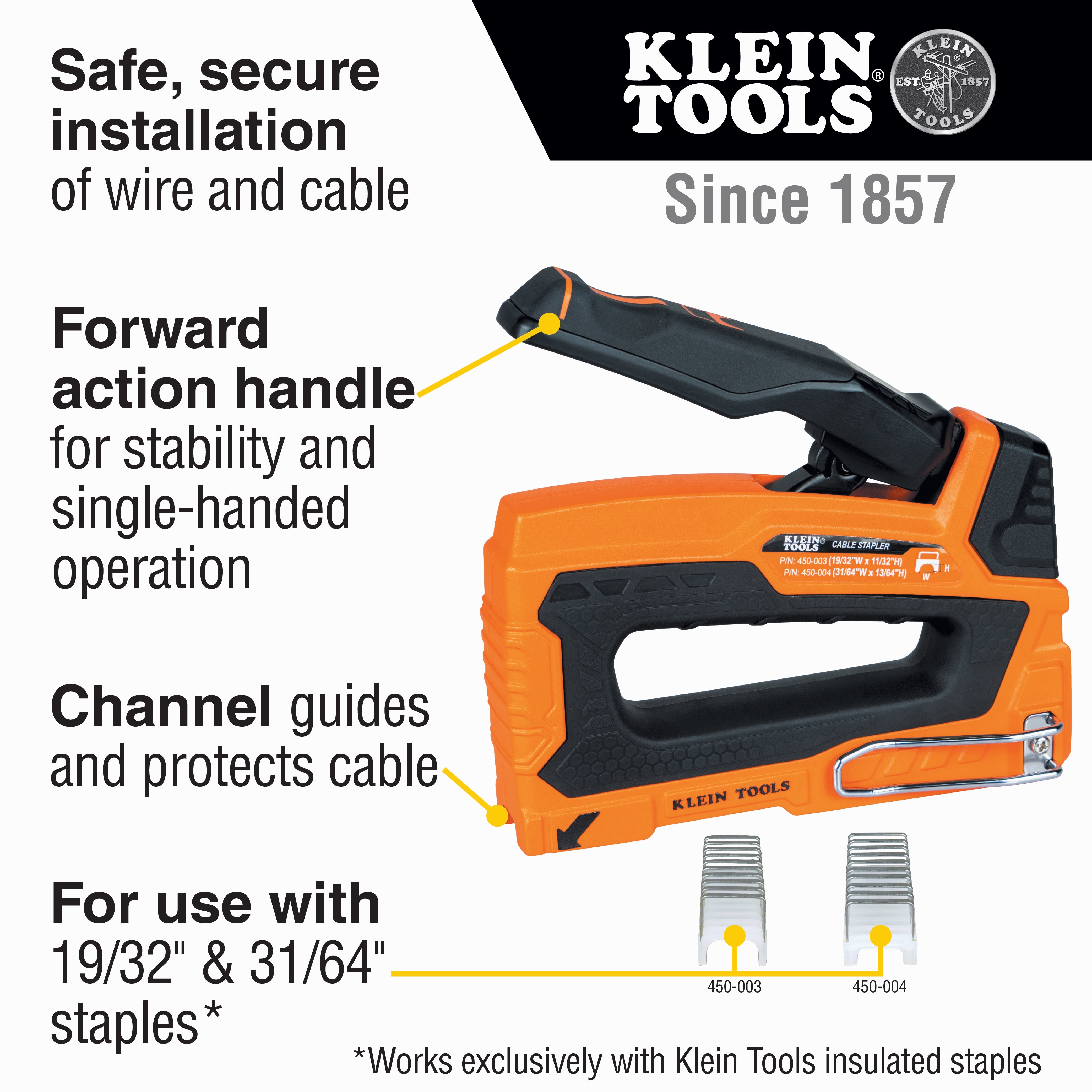 Klein Tools 450-004 Insulated Cable Staples, 31/64 -Inch x 13/64-Inch - Edmondson Supply