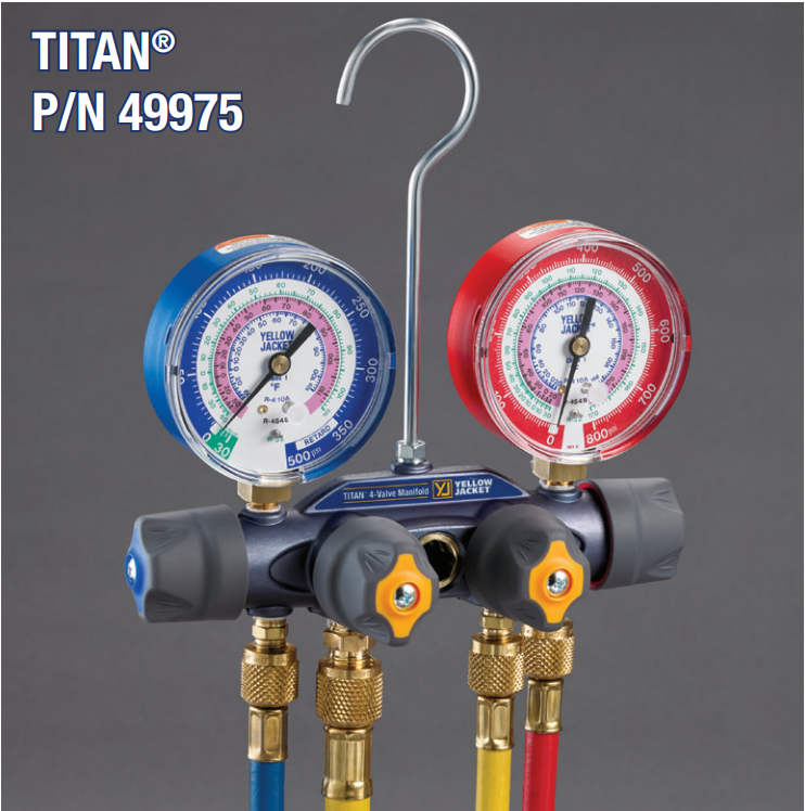 I**Ｎ Yellow Jacket 49975 TITAN® A2L 4-Valve Manifold with PLUS II™ 1/4″ Bal