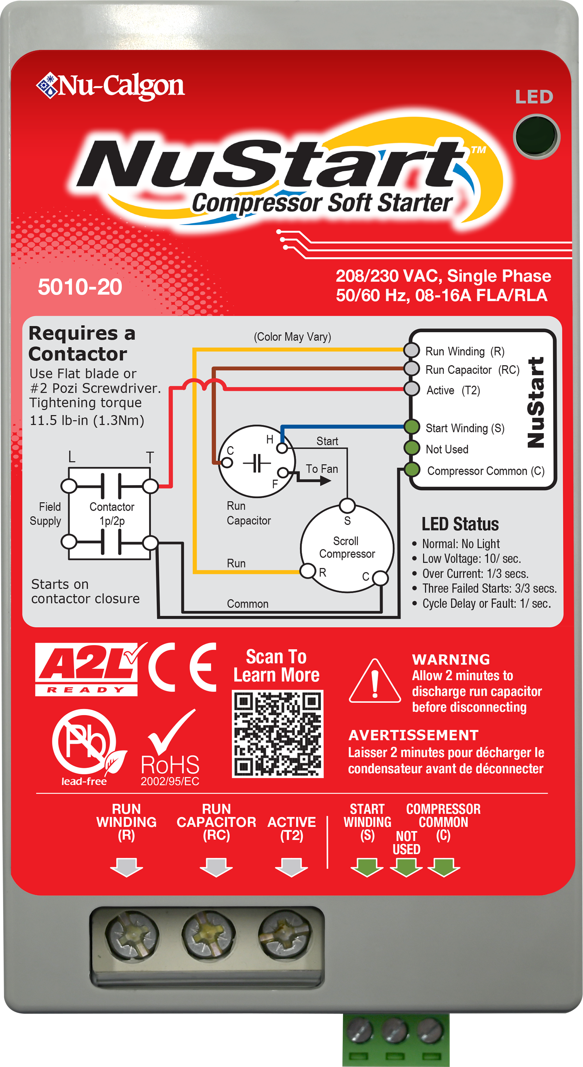 Nu-Calgon 5010-20 230 VAC, 50/60 Hz, Single Phase, 8-16 Amp RLA, NuStart Compressor Soft Starter - Edmondson Supply