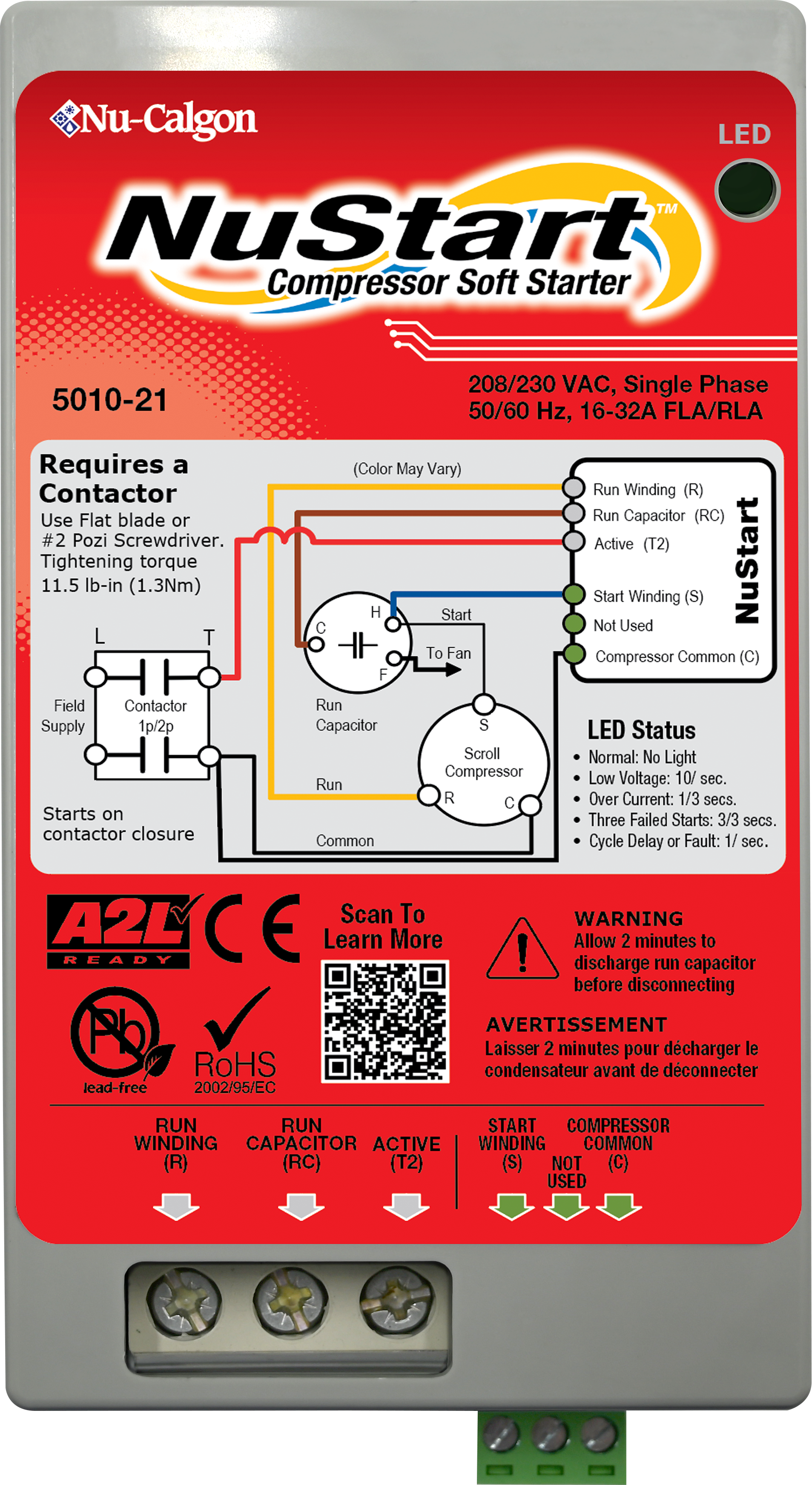 Nu-Calgon 5010-21 208-230 VAC, 50/60 Hz, Single Phase, 16-32 Amp RLA, NuStart Compressor Soft Starter - Edmondson Supply