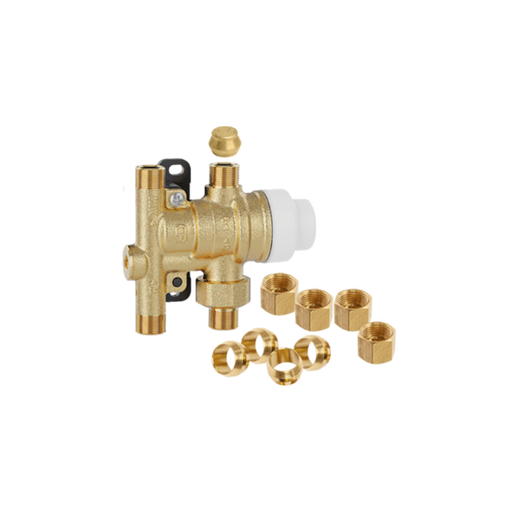 Caleffi 521201AP  SinkMixer™ 4-Way Anti-Scald Point-of-Use Thermostatic Mixing Valve, 3/8" Compression, with fittings - Edmondson Supply