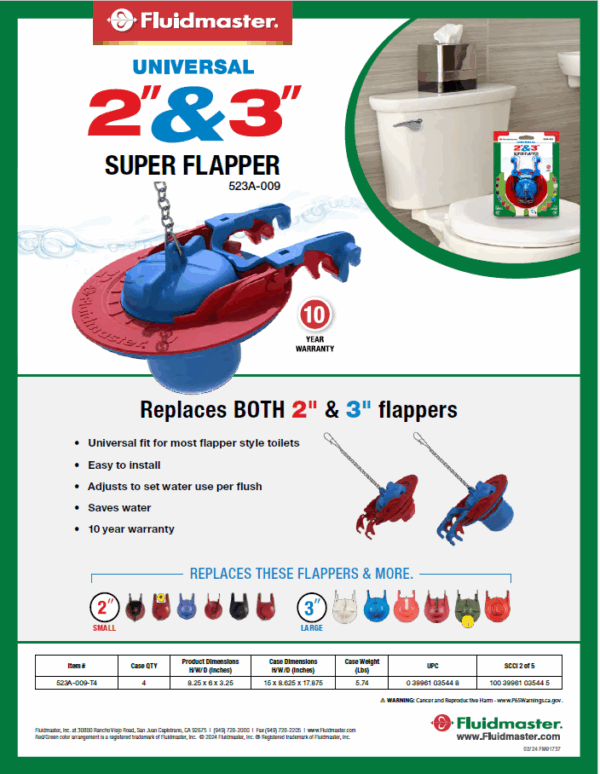 Fluidmaster 523A-009 Universal 2" & 3" Super Flapper - Edmondson Supply