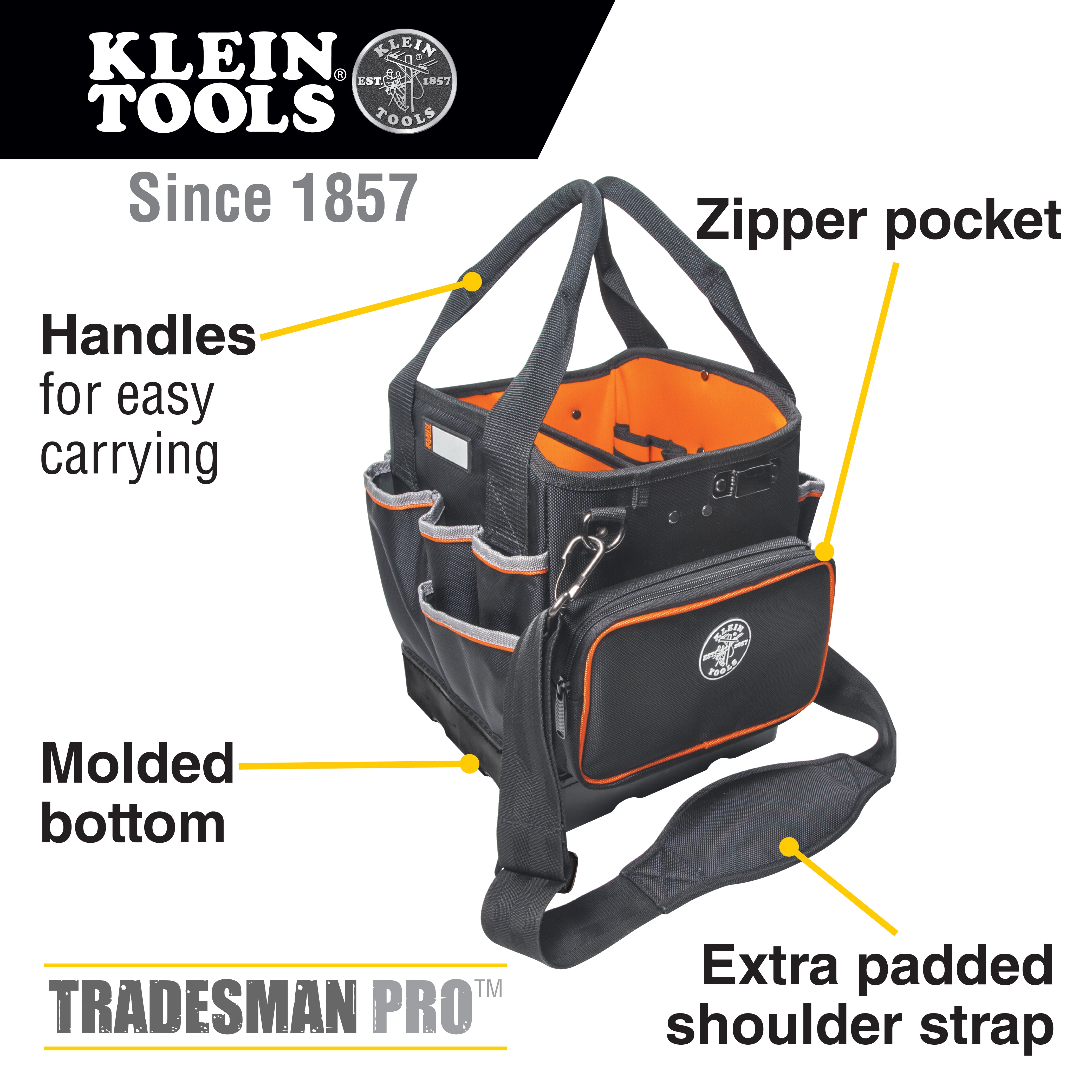 Klein Tools 5541610-14 Tool Bag, Tradesman Pro™ Tool Tote, 40 Pockets, 10-Inch - Edmondson Supply