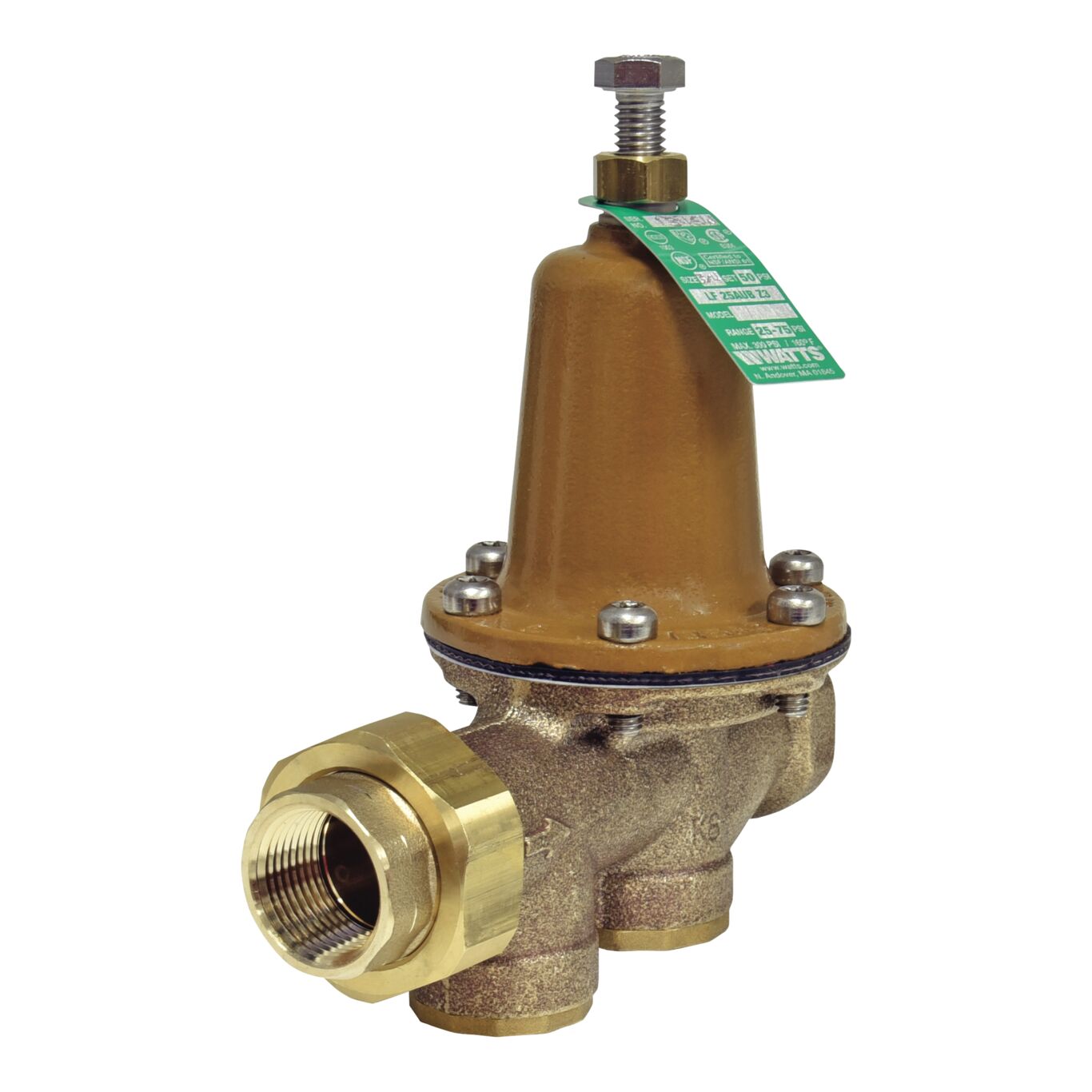 Watts 0009257 LF25AUB-Z3 3/4" Water Pressure Reducing Valve, NPT Union x FPT, 25-75 psi, Lead Free - Edmondson Supply