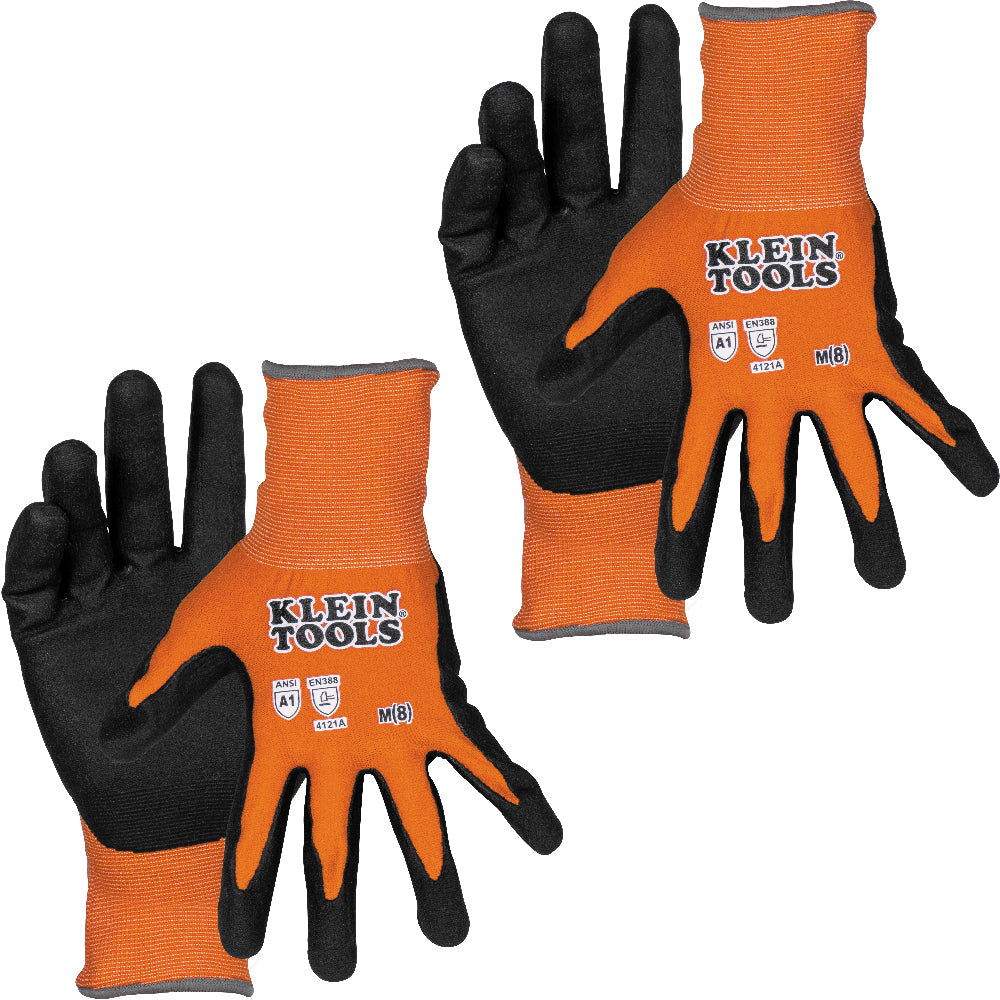 Klein Tools 60580 Knit Dipped Gloves, Cut Level A1, Touchscreen, Medium, 2-Pair - Edmondson Supply