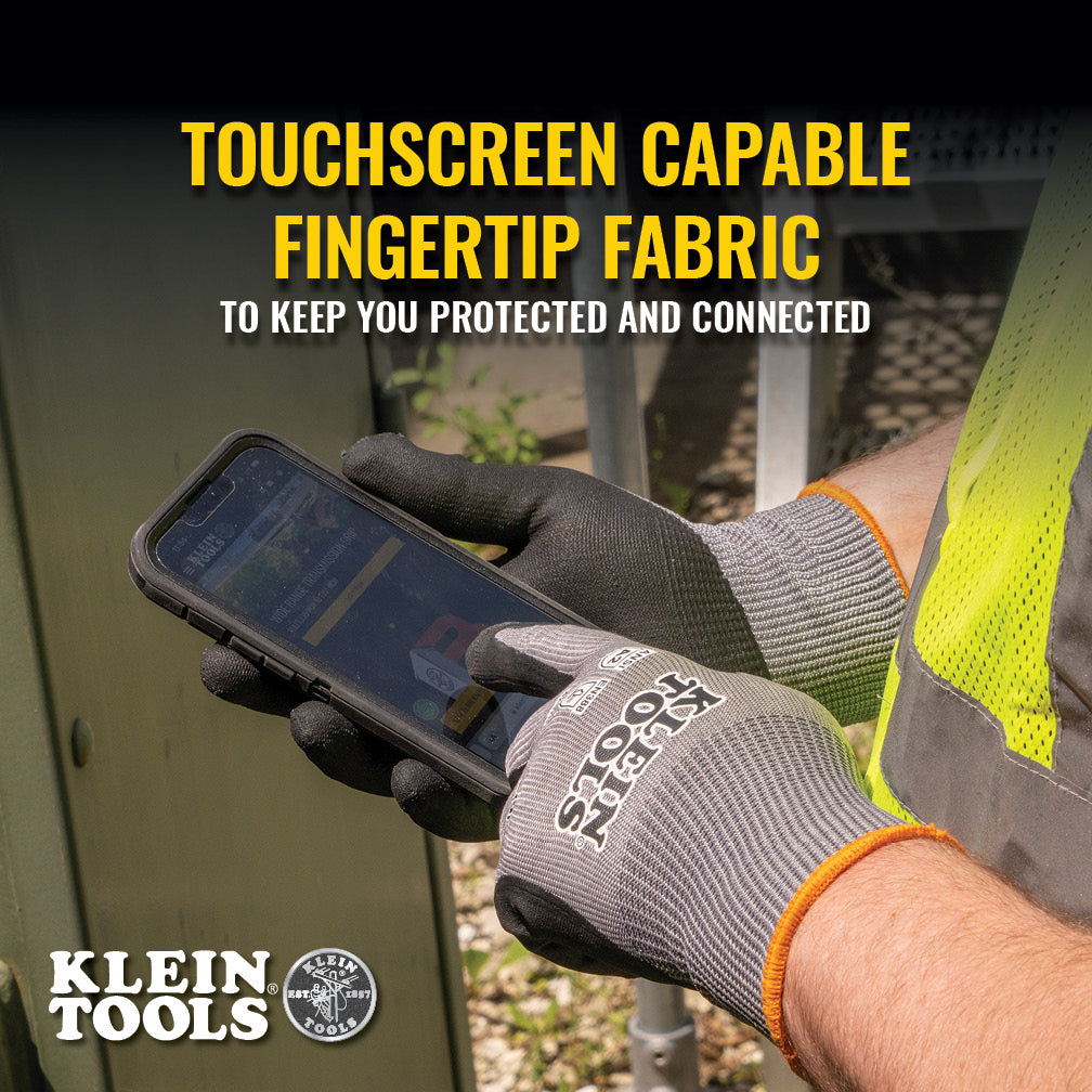 Klein Tools 60586 Knit Dipped Gloves, Cut Level A2, Touchscreen, X-Large, 2-Pair - Edmondson Supply