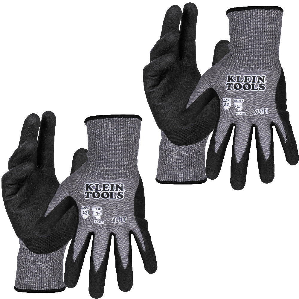 Klein Tools 60586 Knit Dipped Gloves, Cut Level A2, Touchscreen, X-Large, 2-Pair - Edmondson Supply