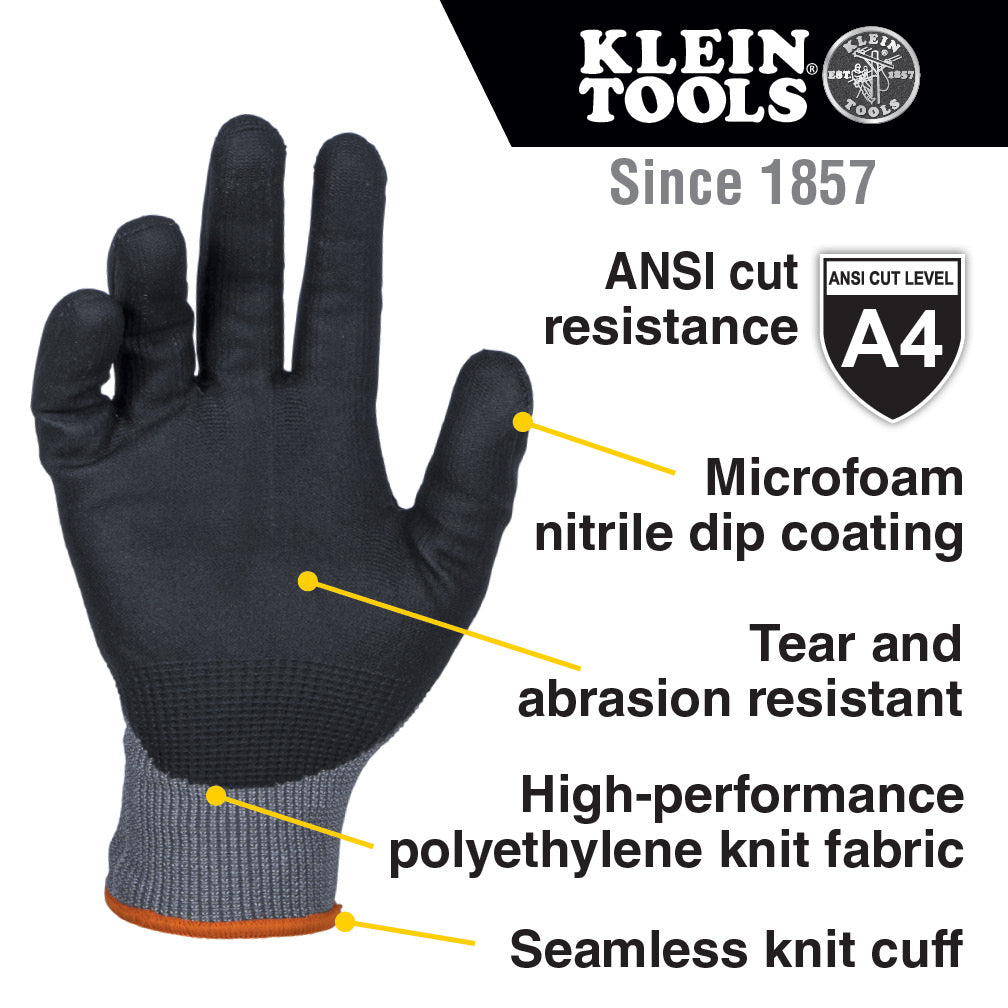 Klein Tools 60589 Knit Dipped Gloves, Cut Level A4, Touchscreen, Large, 2-Pair - Edmondson Supply