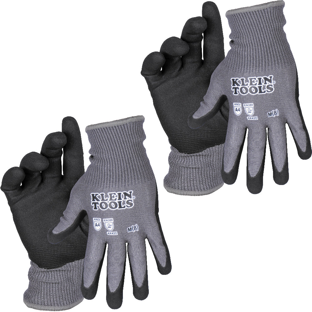 Klein Tools 60588 Knit Dipped Gloves, Cut Level A4, Touchscreen, Medium, 2-Pair - Edmondson Supply