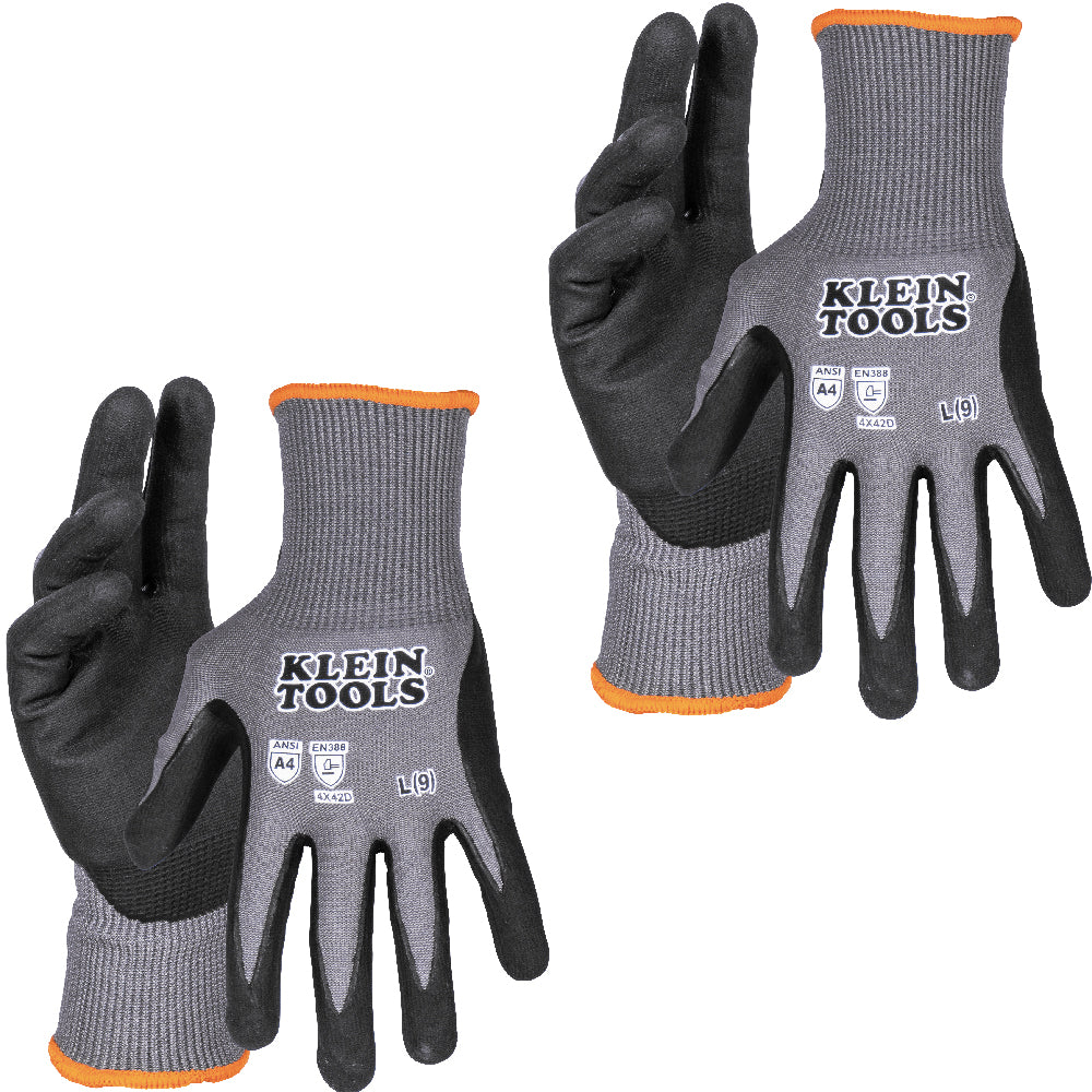 Klein Tools 60589 Knit Dipped Gloves, Cut Level A4, Touchscreen, Large, 2-Pair - Edmondson Supply